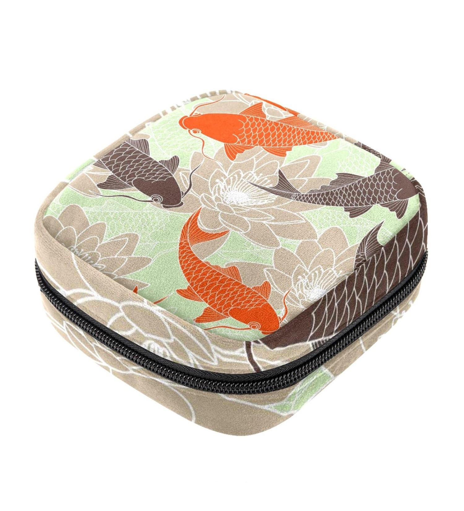Lotus Flower Carp Sanitary Napkin Storage Bag Portable Period Kit Bag Pad Pouches for Period Menstrual Cup Bag with Zipper Sanitary Pad Pouch for Women Teen Girls Ladies Color 1 - Buy Online on GoSupps.com