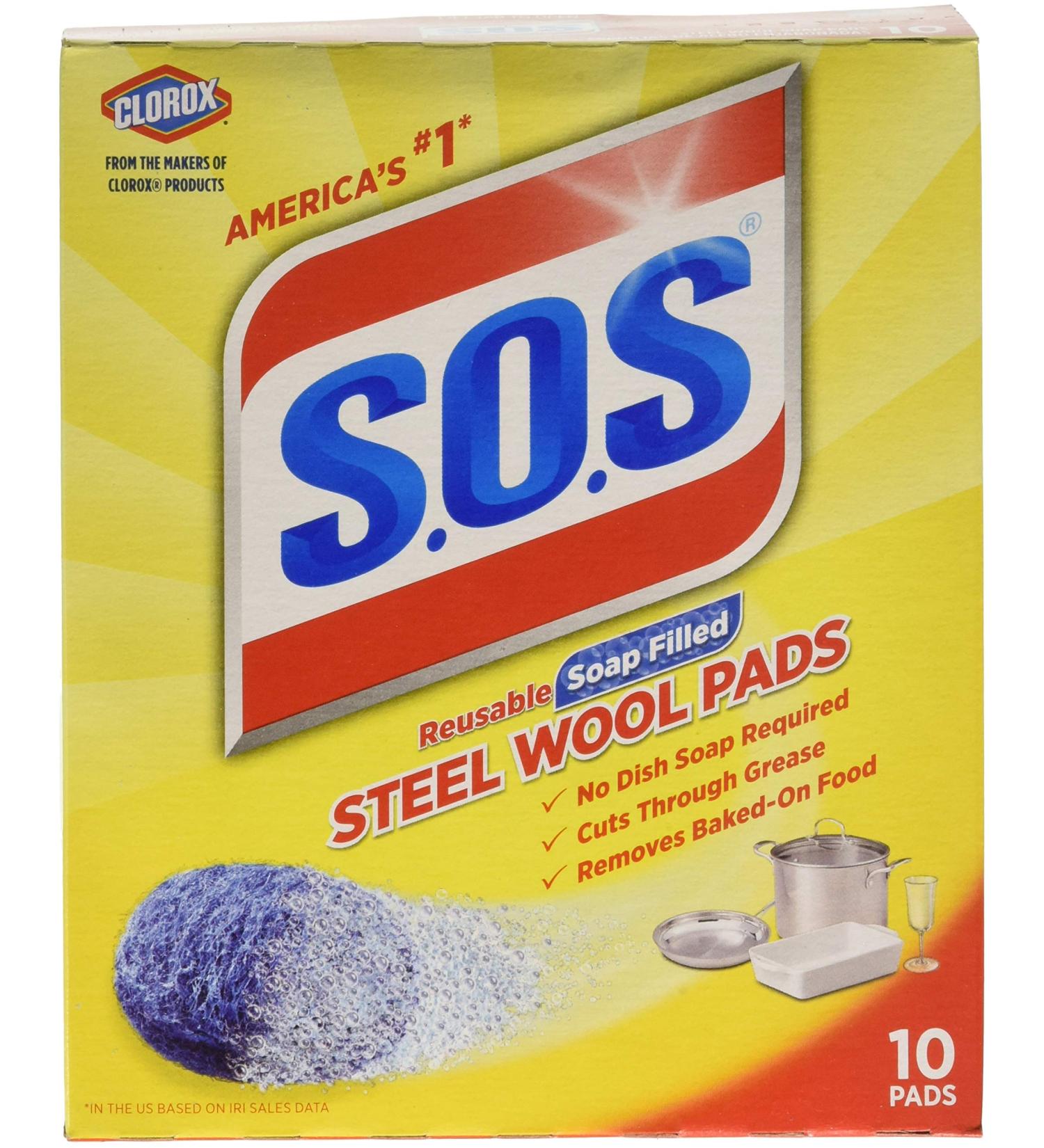 SOS Wool Steel Soap Pads 10 ct - Pack of 6 | Heavy Duty Cleaning Pads - Buy Online on GoSupps.com
