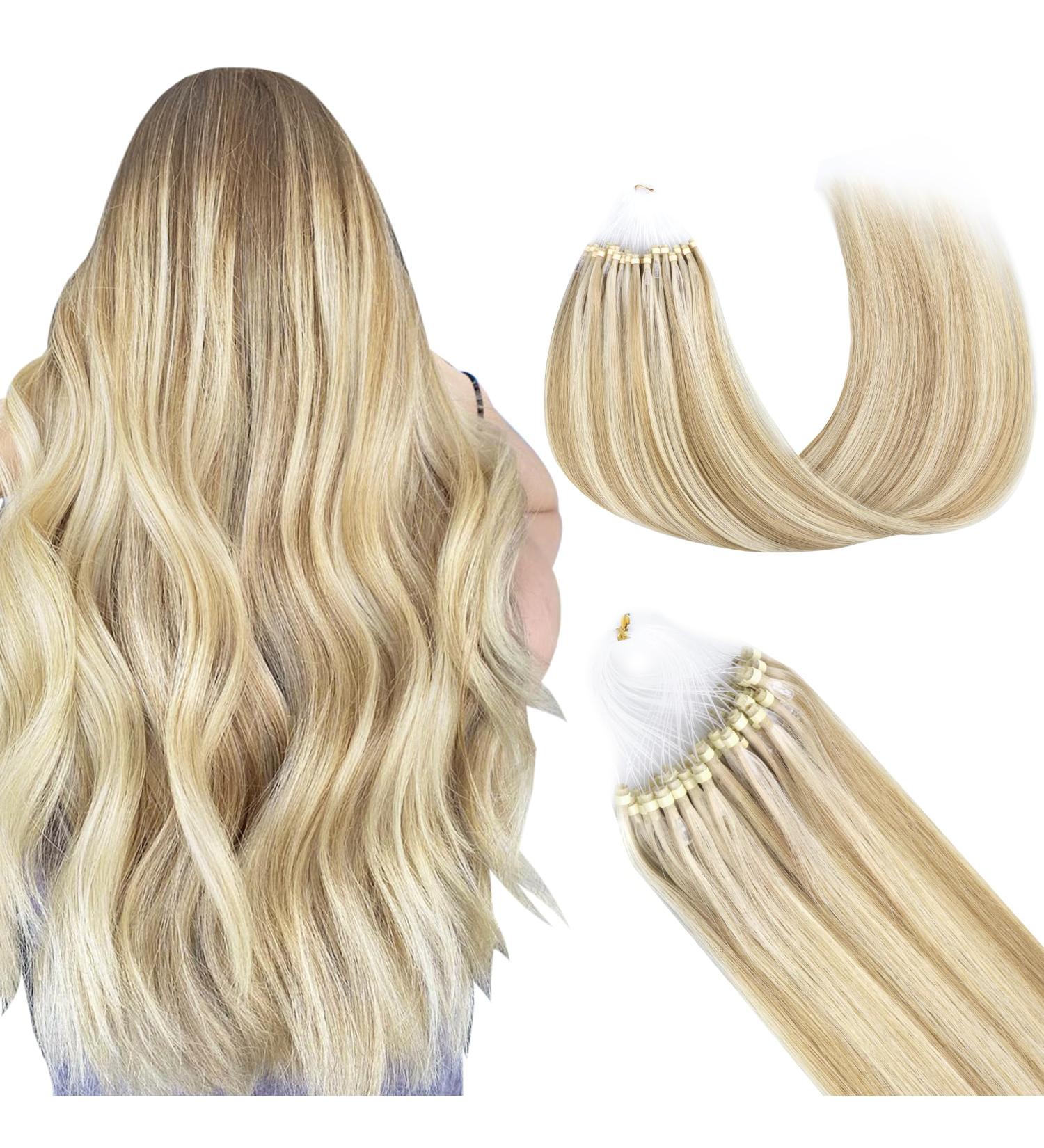 GOO GOO Micro Loop Tip Hair Extensions Real Human Hair Dark Blonde Highlighted Bleach Blonde 50g 14inch 50 Strands Cold Fusion Micro Bead Extensions #18A/613 Dark Blonde Highlighted Bleach Blonde-Micro 14 Inch-50g-50S - Buy Online on GoSupps.com