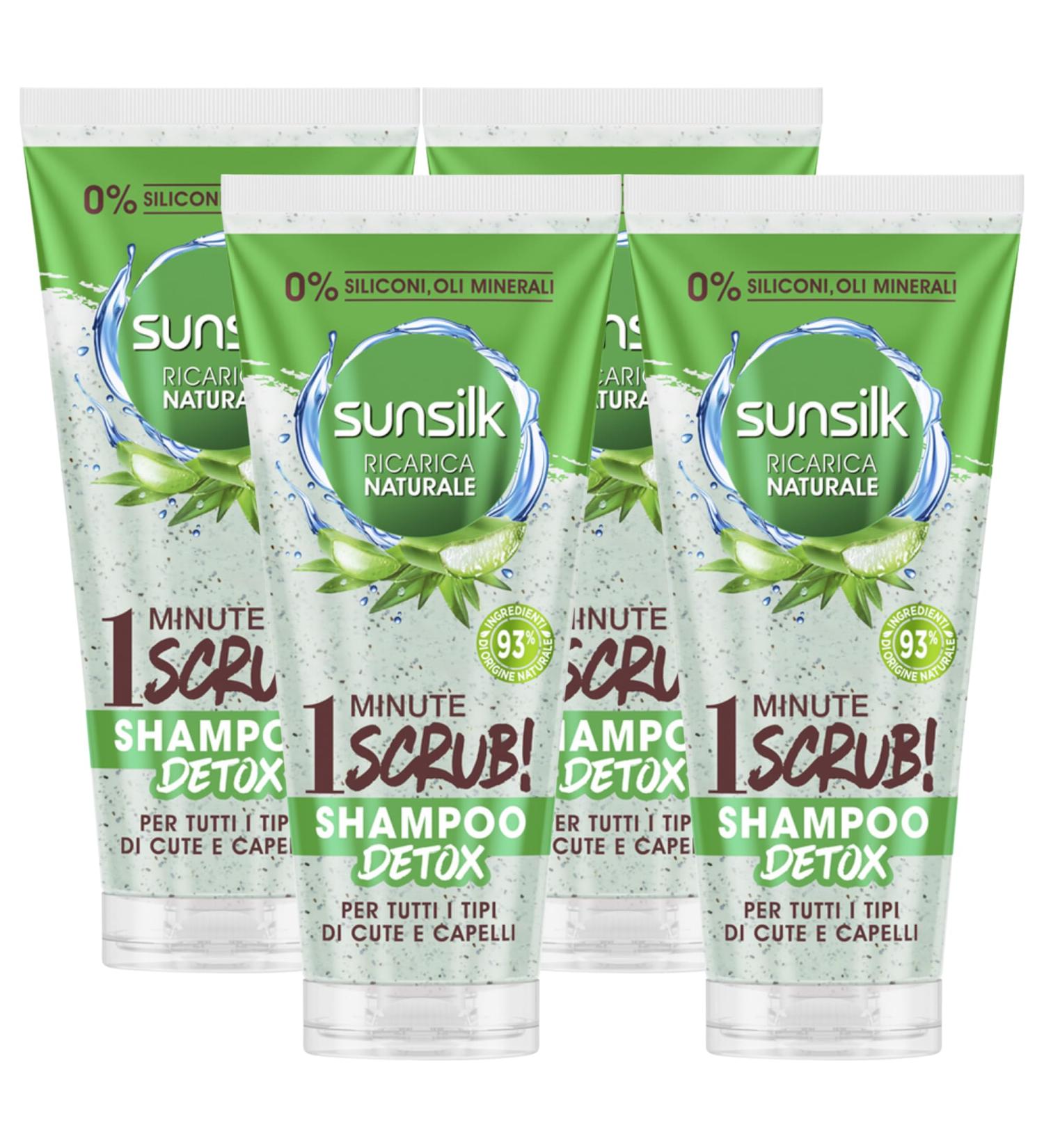 FEI FAN Sunsilk Natural Refill Detox Shampoo 1 Minute Scrub! For All Skin and Hair Types 200 ml (4 Units)