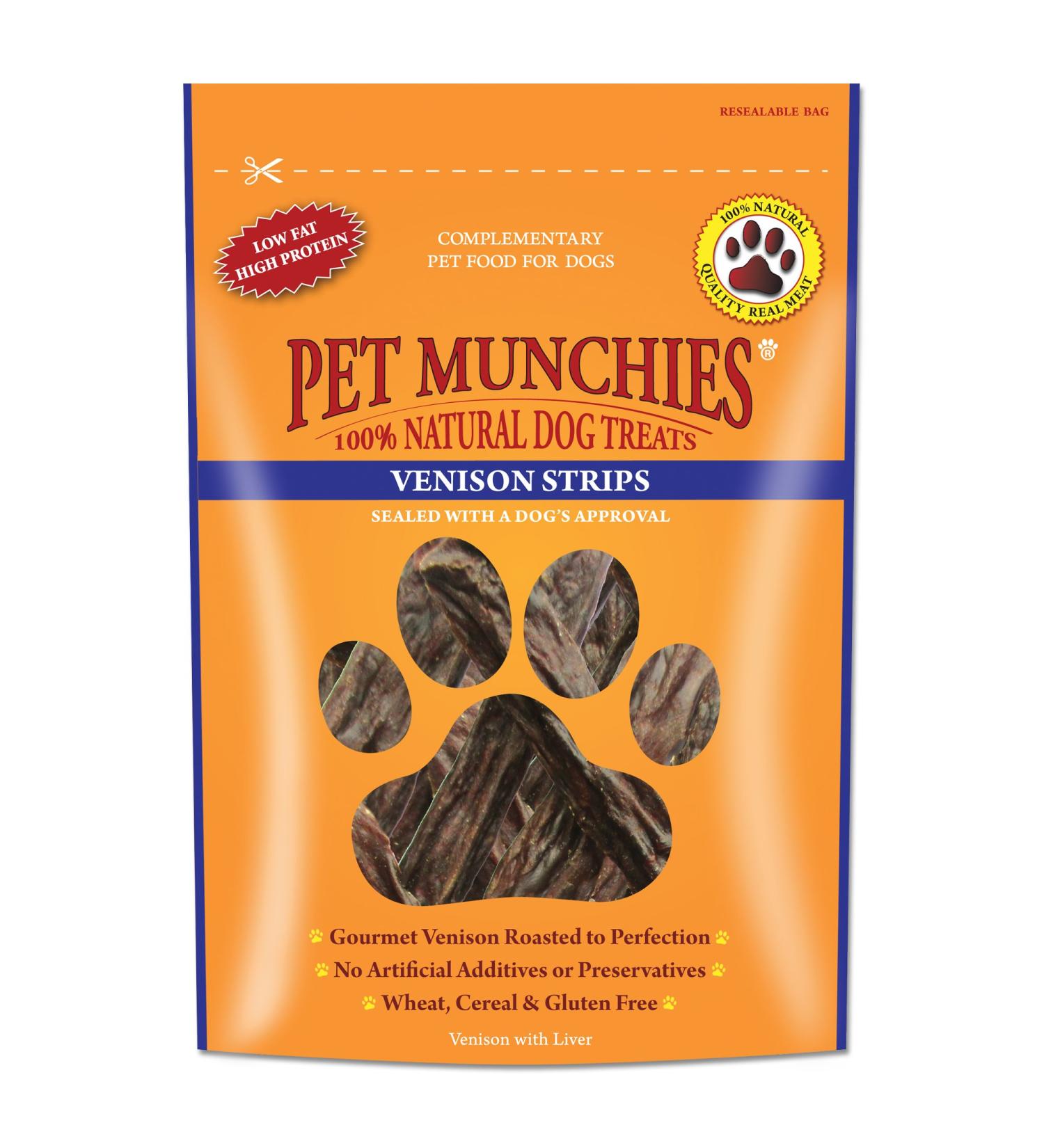 Pet Munchies Natural Dog Treats Venison Strips 75 g Box of 8 - Buy Online on GoSupps.com