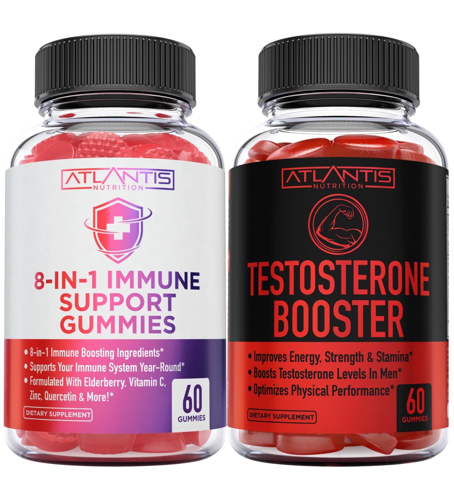 Atlantis Nutrition 8-in-1 Immune Support 60 Gummies + Testosterone Booster 2-Pack (120 Gummies) - Buy Online on GoSupps.com