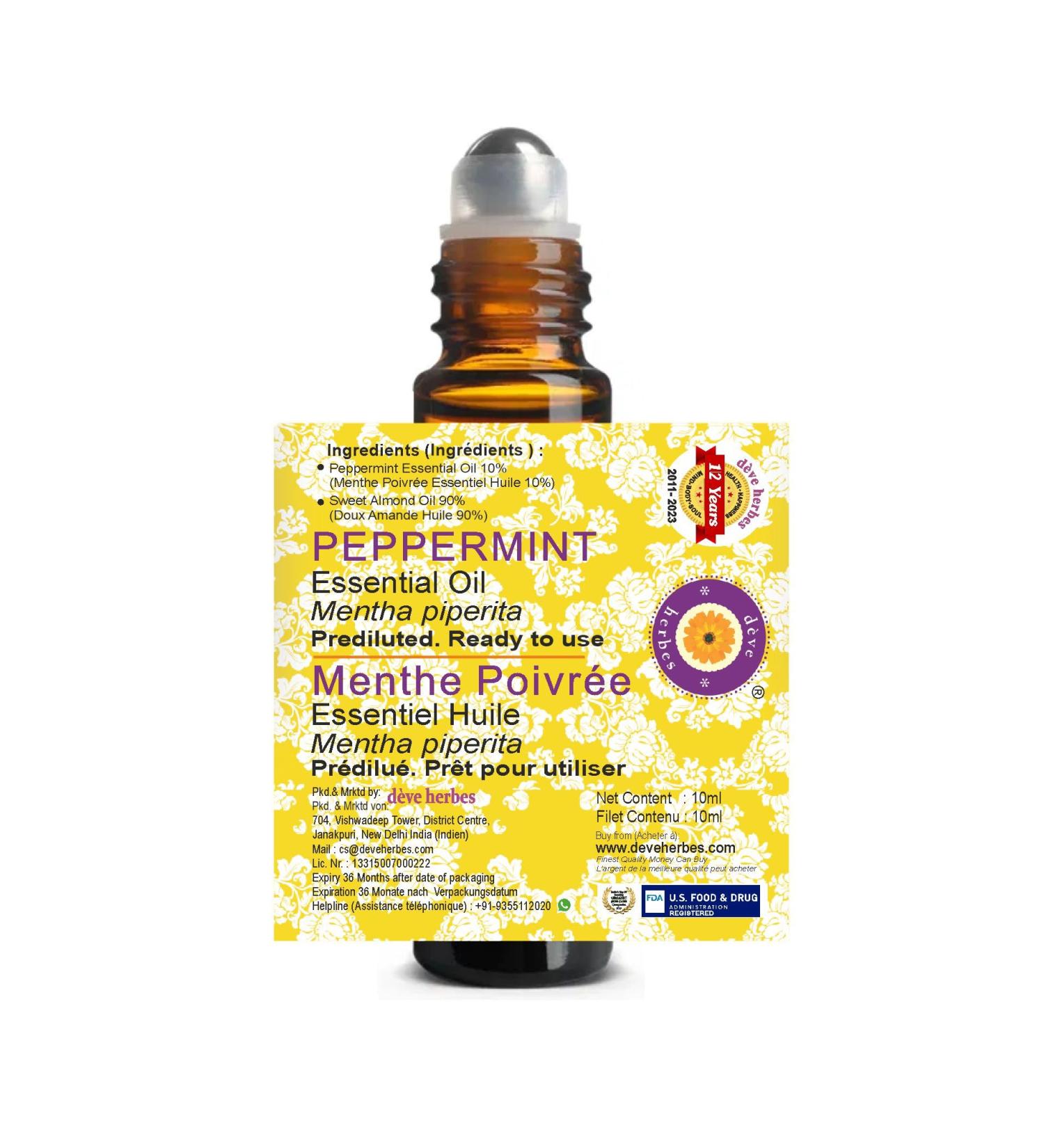 DEVE Herbes Peppermint Essential Oil Roll-On 10ml | Diluted Aromatherapy & Skin Application for Adults & Kids - Buy Online on GoSupps.com