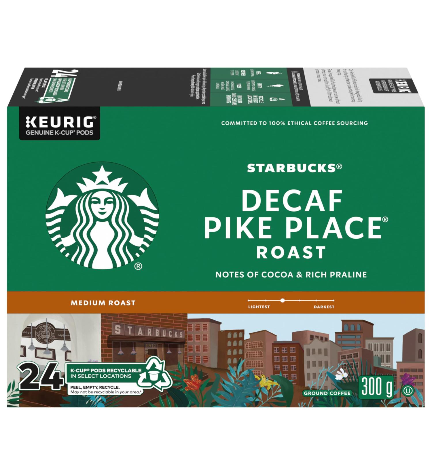 STARBUCKS Pike Place Decaf Roast Medium Roast Ground Coffee K-Cup Pods Box 300 g Decaf Pike Place 75 g (Pack of 4) - Buy Online on GoSupps.com