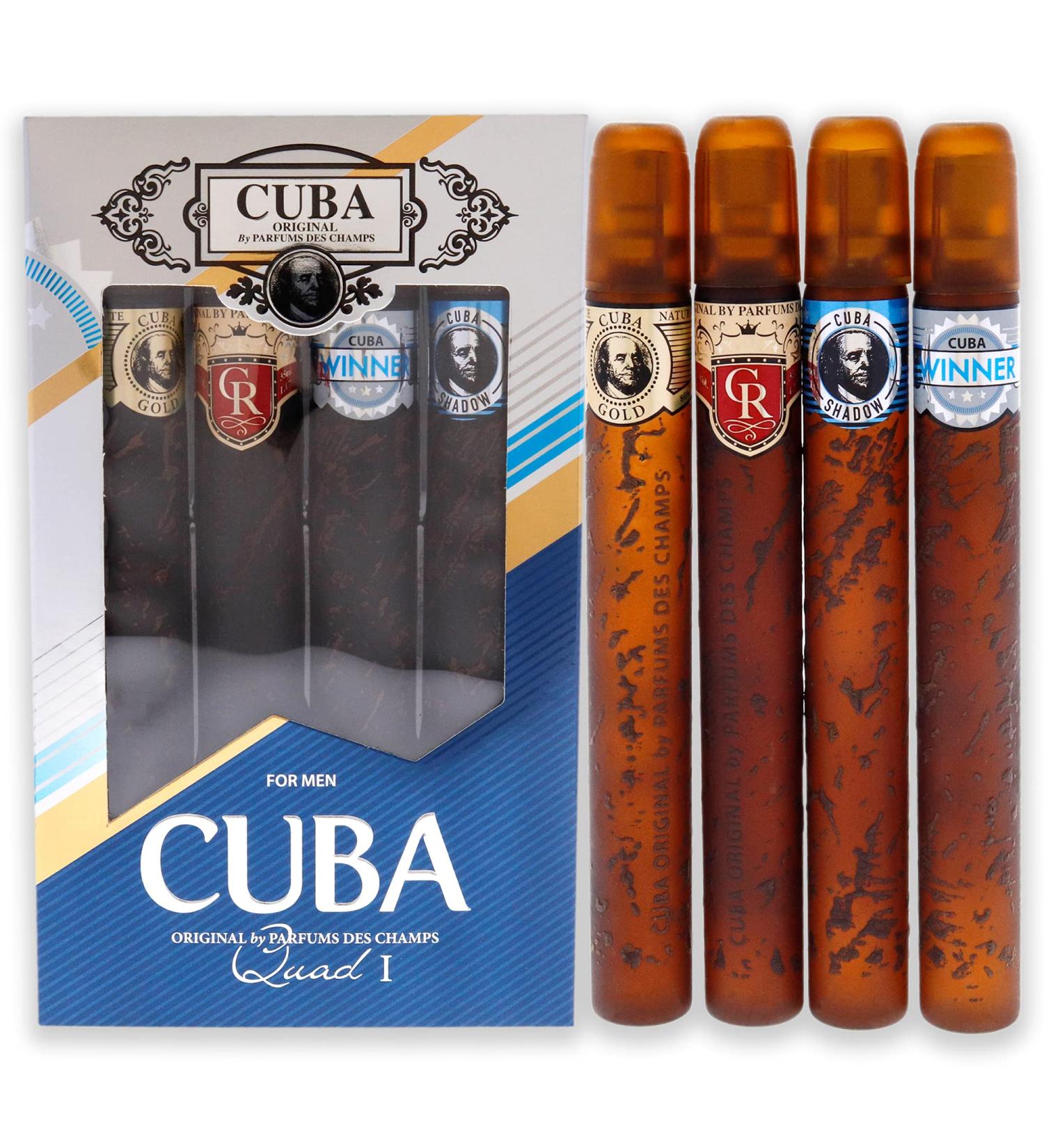 Cuba Quad I Men 4 Pc Gift Set - 1.17oz Gold, Royal, & Winner EDT Sprays - Buy Online on GoSupps.com