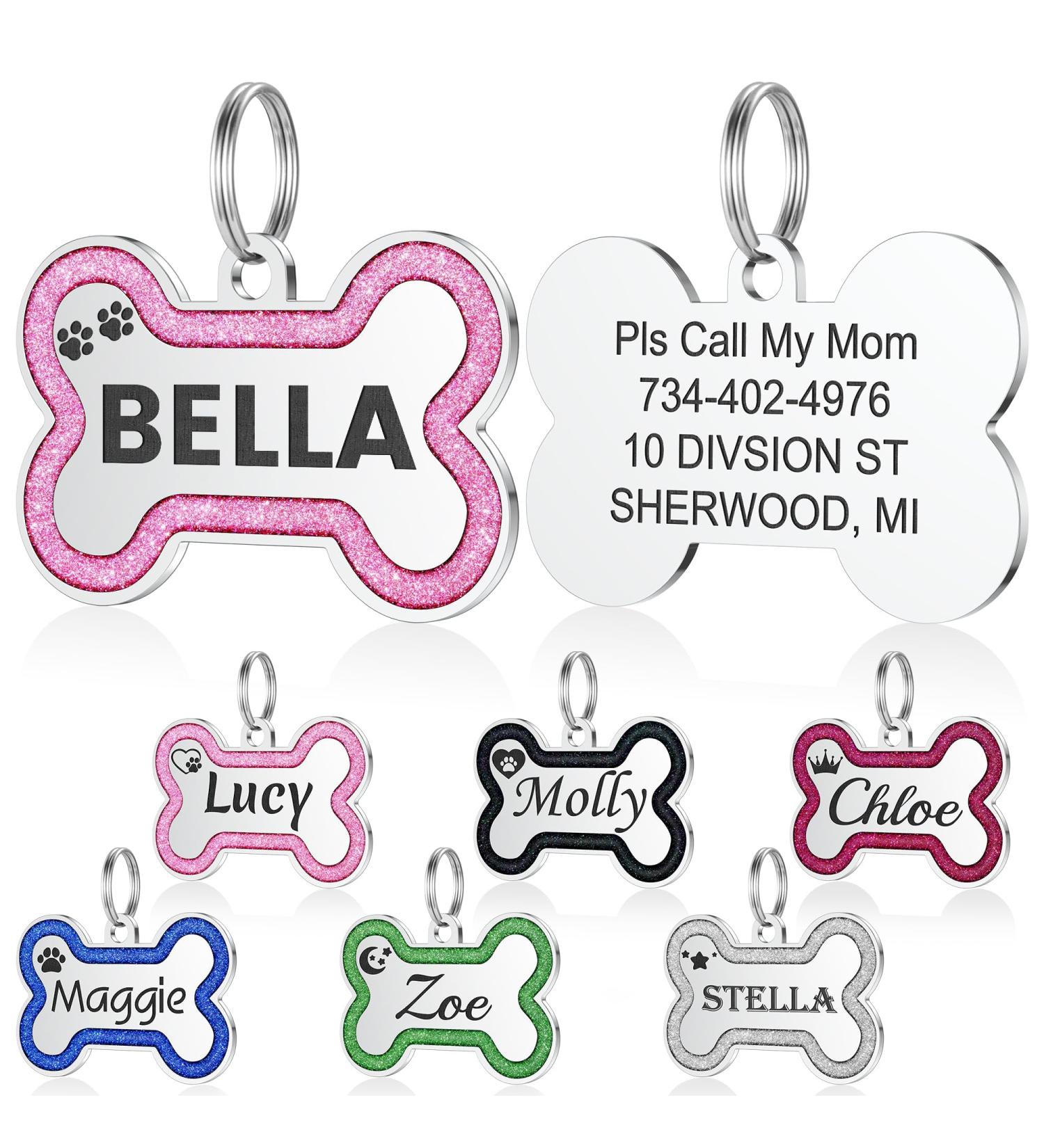 YEHANTI Dog Tags for Pets Engraved UK Glitter Bone Personalised Dog Tag with Lovely Icons Durable Stainless Steel ID Tags for Dogs Custom Dog Name Tag for Puppy Cat Exquisite Pet Gift (S Pink) Small Pink - Buy Online on GoSupps.com