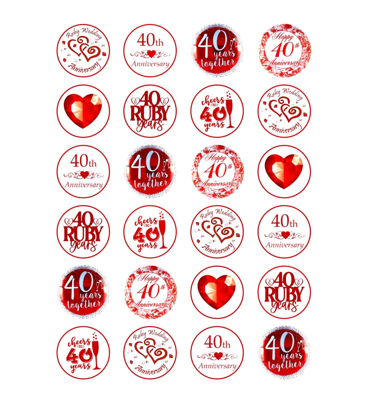 24 x 40th Wedding Anniversary Mix Edible Wafer Card Cupcake Toppers Cake Party Decorations