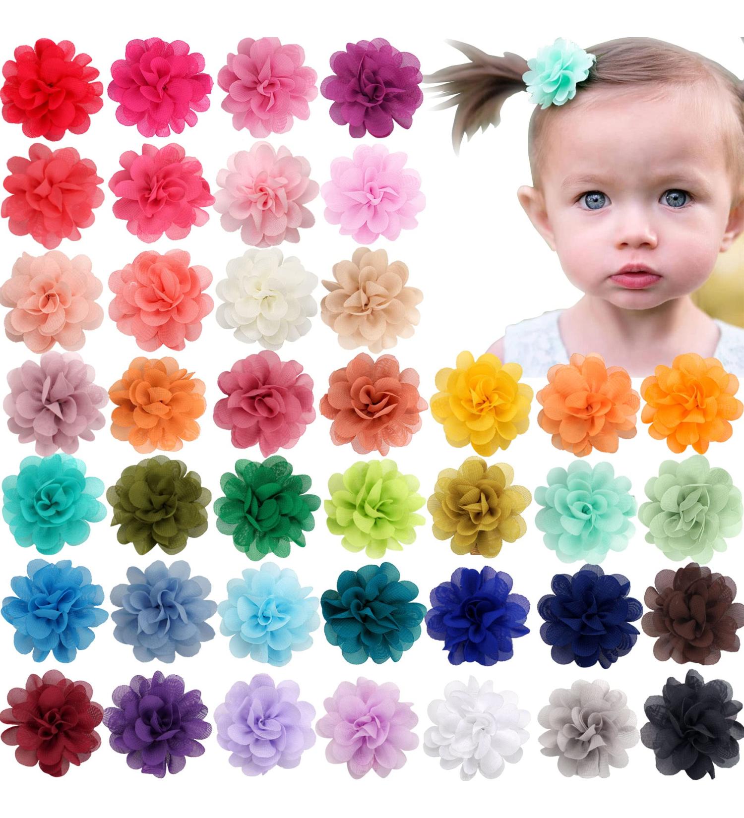 40 Colors Chiffon Flower Hair Bows for Girls - Mini 2.5 Hair Clips for Toddlers to Teens - Buy Online on GoSupps.com