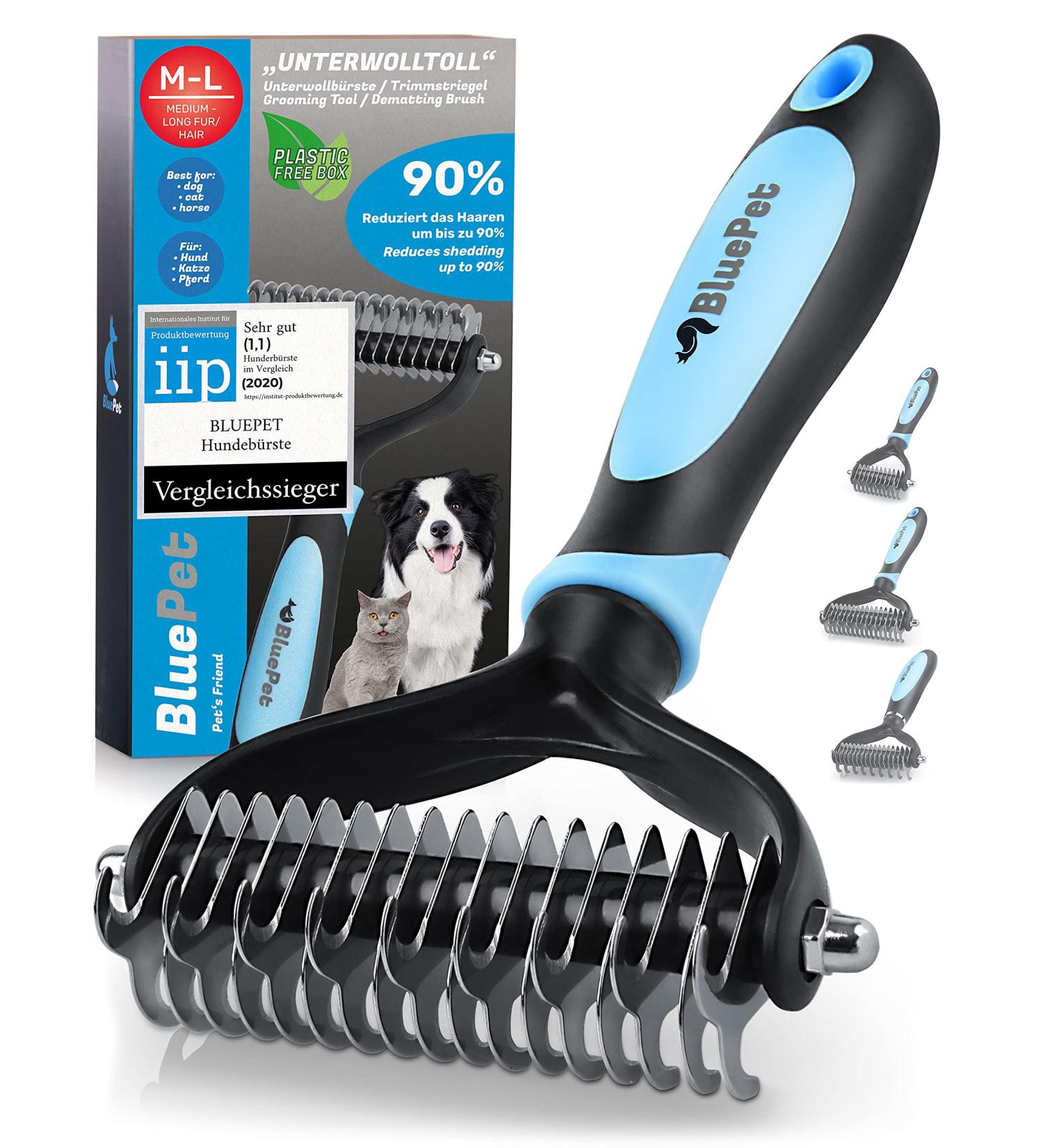 Bluepet Unterwolltoll Dog & Cat Brush for Long Hair | Best Undercoat Comb with Massage Effect | Size M-L for Optimal Fur Care - Buy Online on GoSupps.com