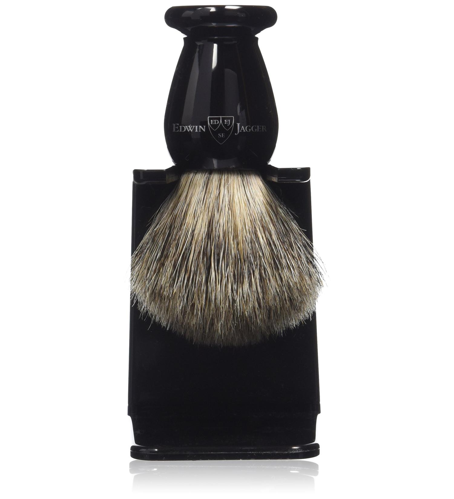 Edwin Jagger Best Badger Hair Shaving Brush with Drip Stand - Imitation Ebony | Small | Premium Grooming Essential | International Shipping - Buy Online on GoSupps.com
