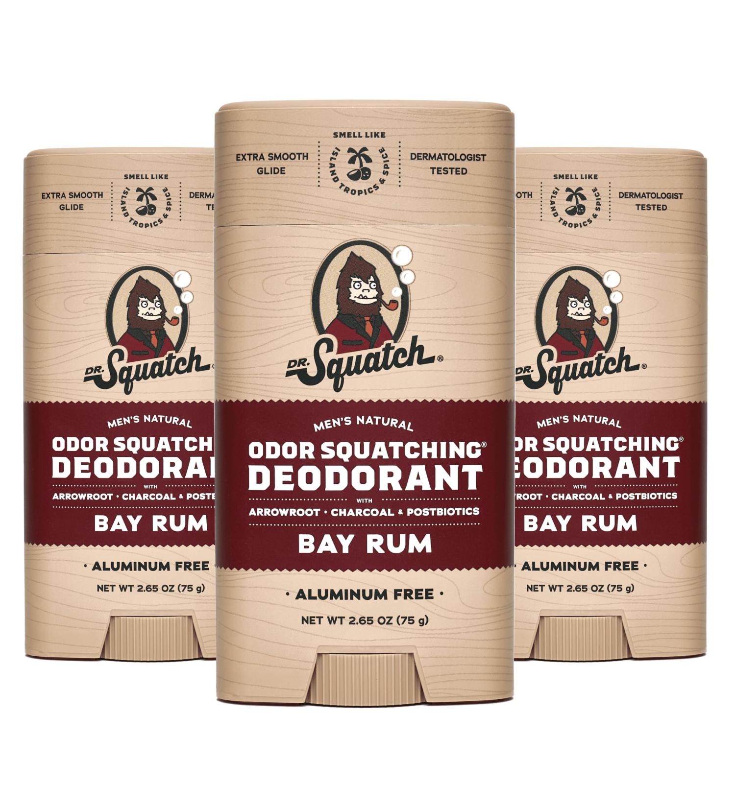 Dr. Squatch Natural Deodorant for Men 3 Pack Bay Rum Odor-Squatching Men's Deodorant Aluminum Free (2.65 oz 3 Pack) - Buy Online on GoSupps.com