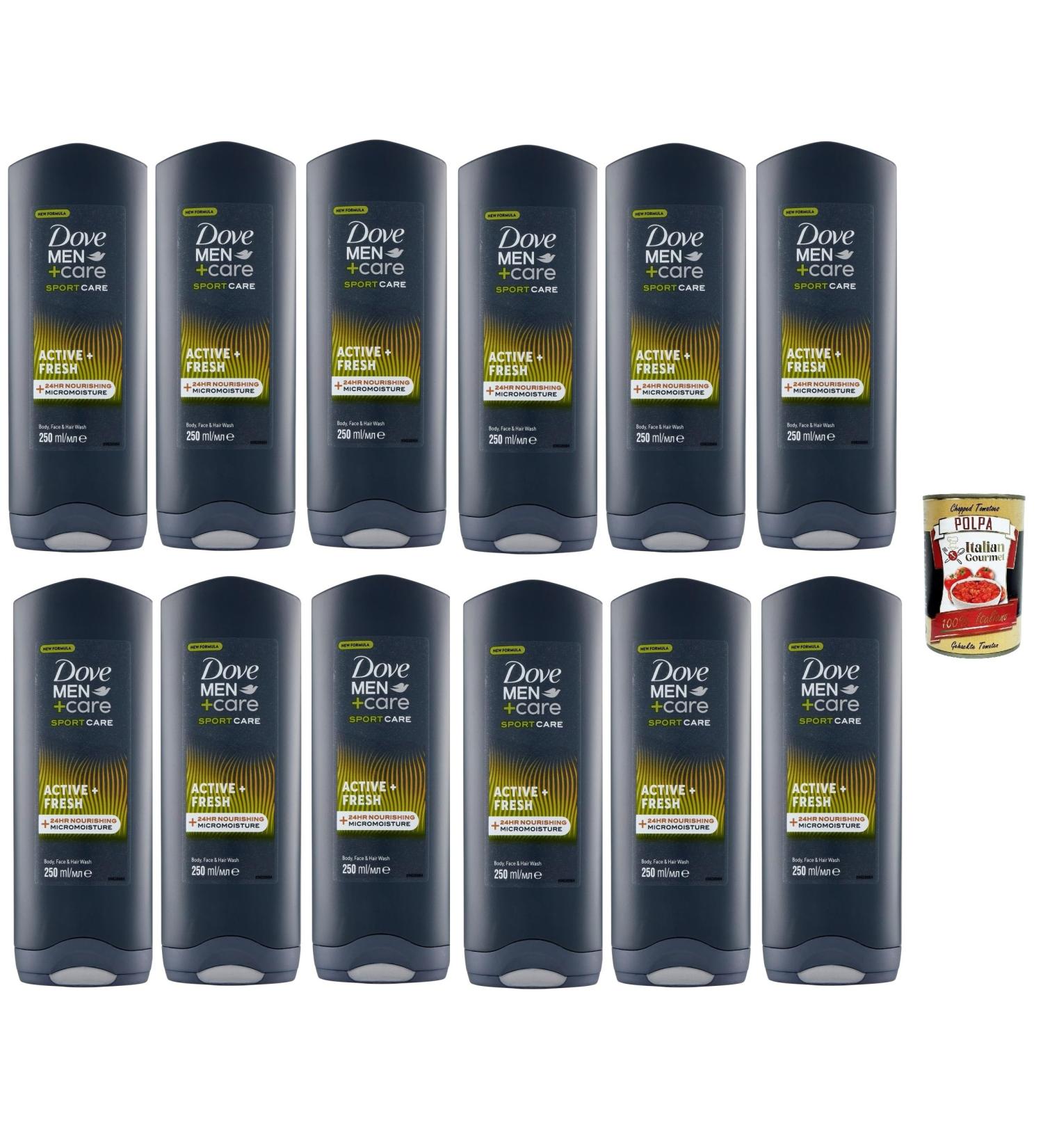  Italian Gourmet E.R. Dove Men+Care 3 in 1 Shower Gel Sport Care Active + Bath Shower for Body Face and Hair with 24 Hour Care Effect 12 x 250 ml + Polpa Italian Gourmet 400 g - Buy Online on GoSupps.com