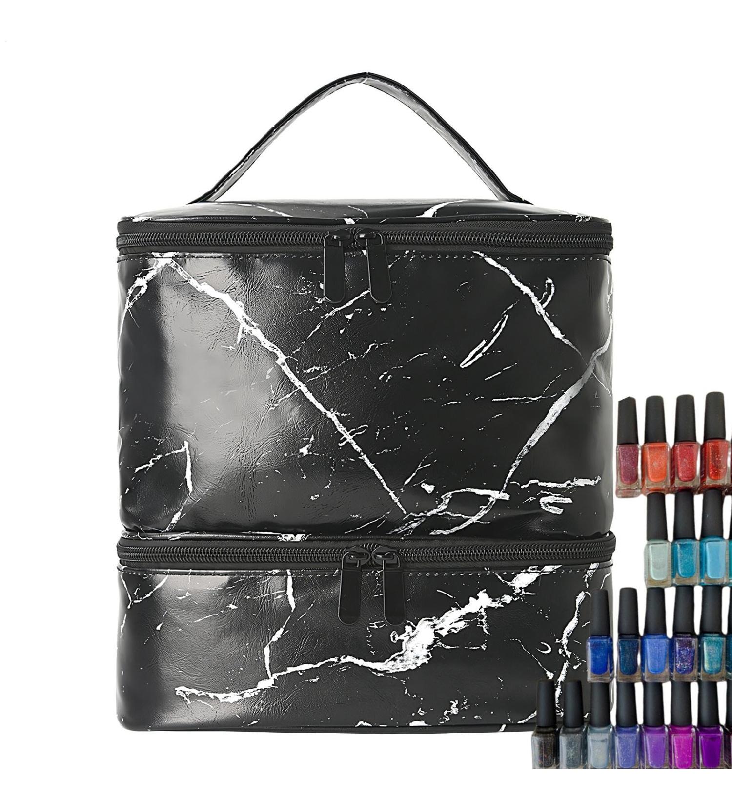 Nail Polish Bag Double-Layer Manicure Organizer Compact Nail Care Storage Flexible Lamp Supplies Case Lightweight Portable Travel Pouch for Families and Professionals Noir - Buy Online on GoSupps.com