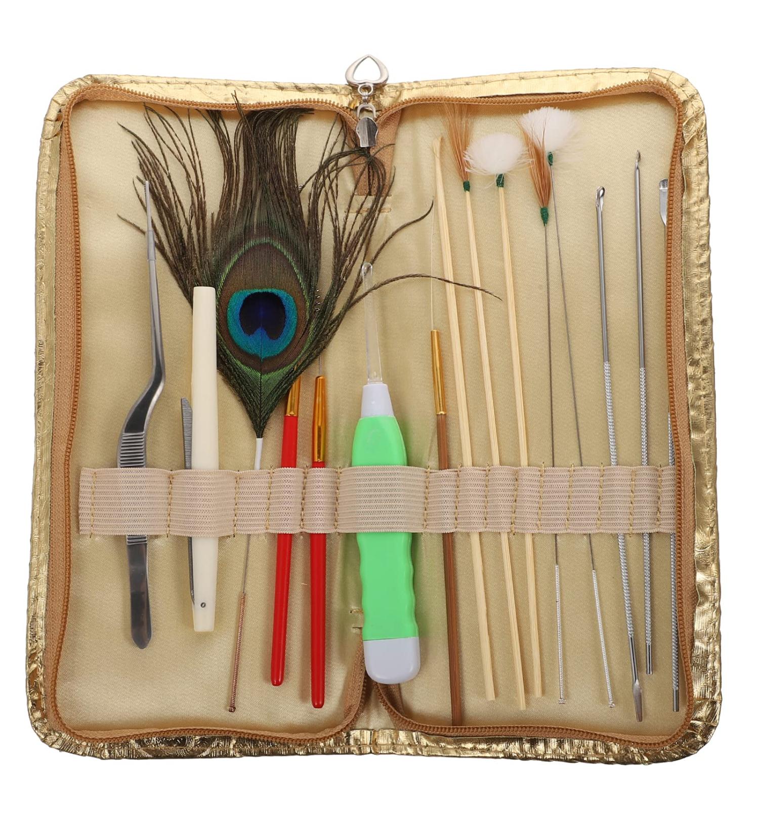 DOITOOL 15pcs Ear Wax Removal Tool Set with Goose Feather Stick - Golden Ear Cleaning Kit - Buy Online on GoSupps.com