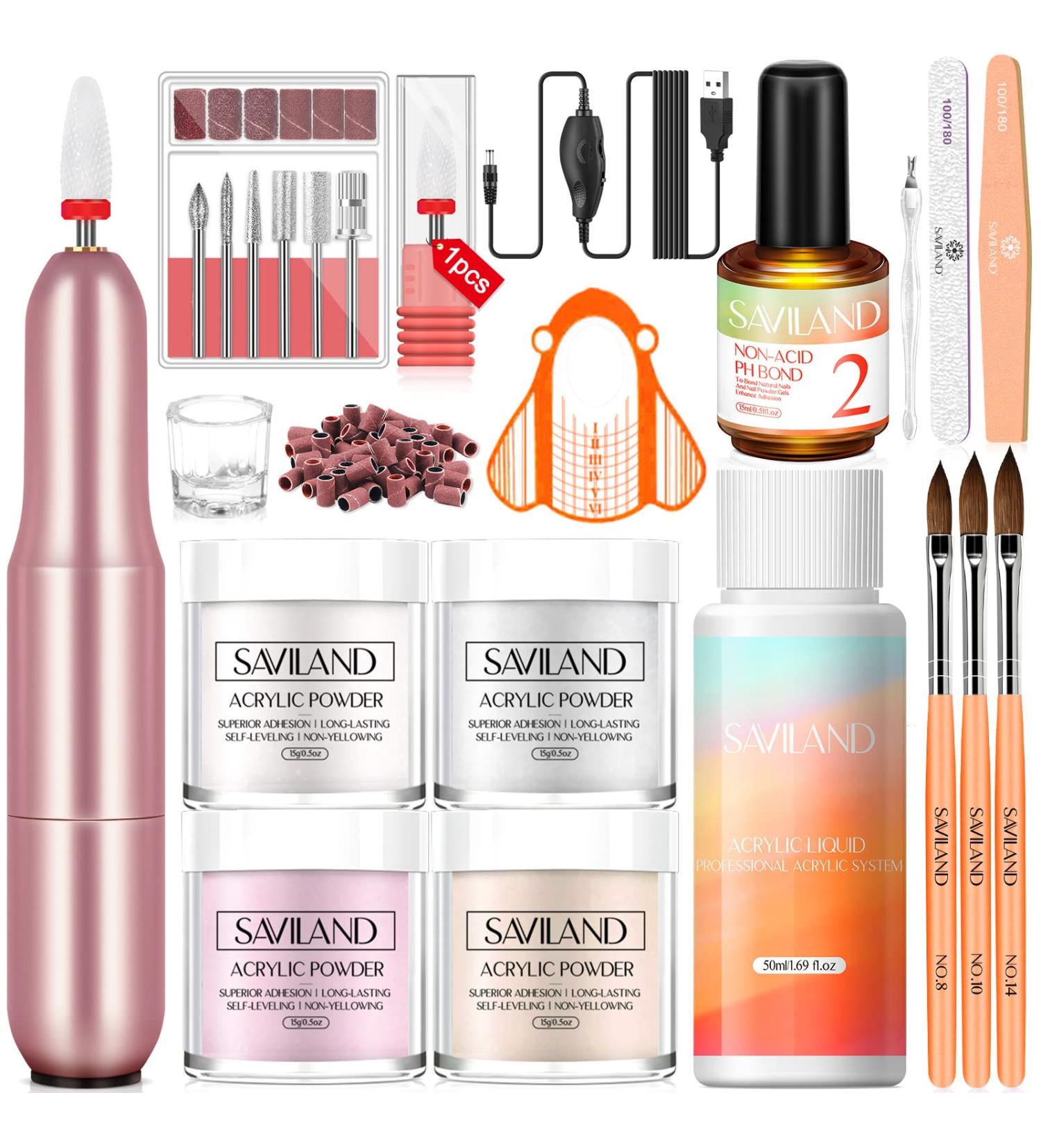 Saviland Acrylic Nail Kit with Drill - Beginner's 0.52oz Pink/Clear/White/Nudes Set for DIY Acrylic Nails at Home - Buy Online on GoSupps.com