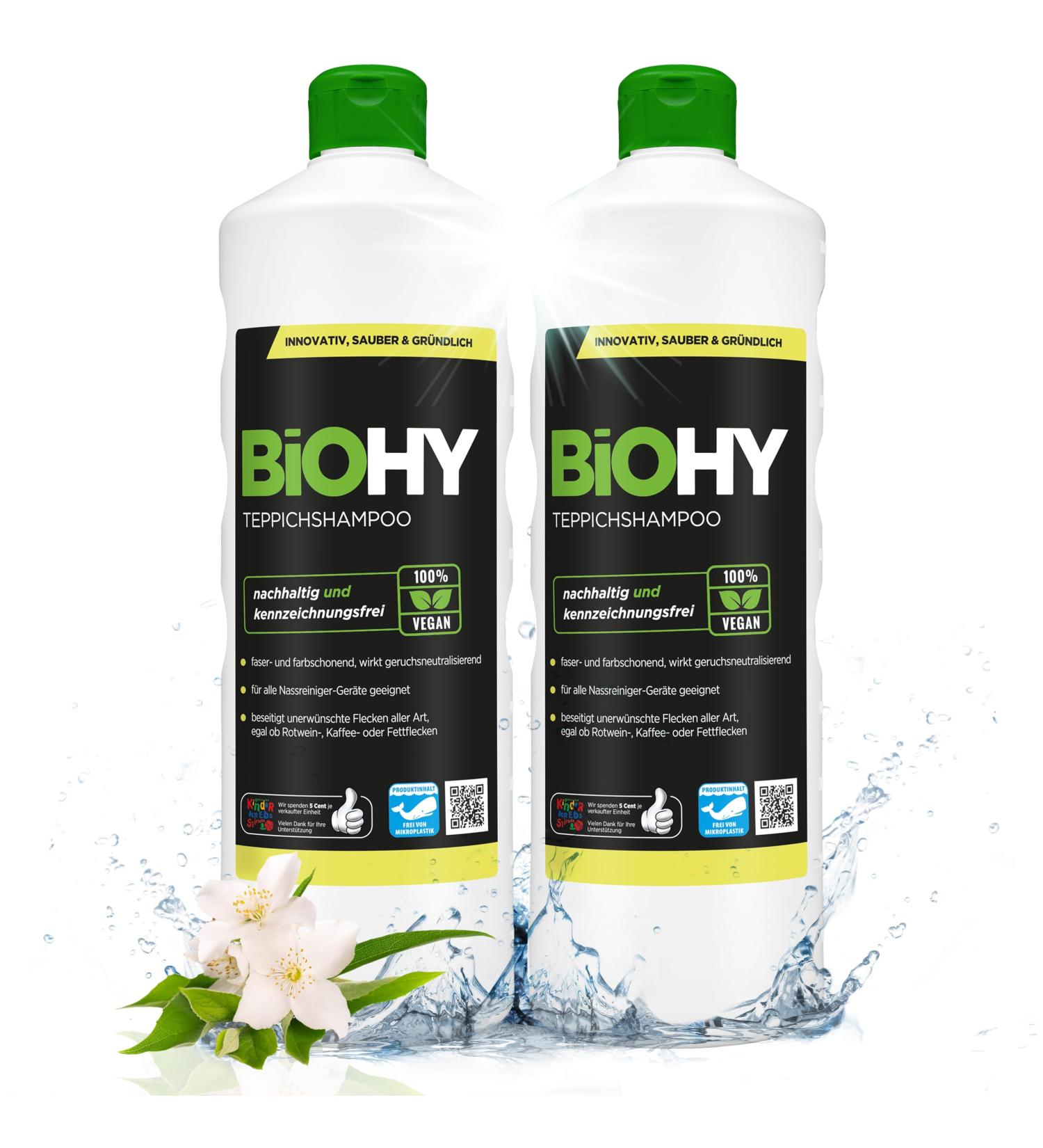 Biohy Carpet Shampoo 2x1L | Eco-Friendly Carpet Cleaner Concentrate | Effective Against Stubborn Stains | Organic Gentle & Powerful Foam - Buy Online on GoSupps.com