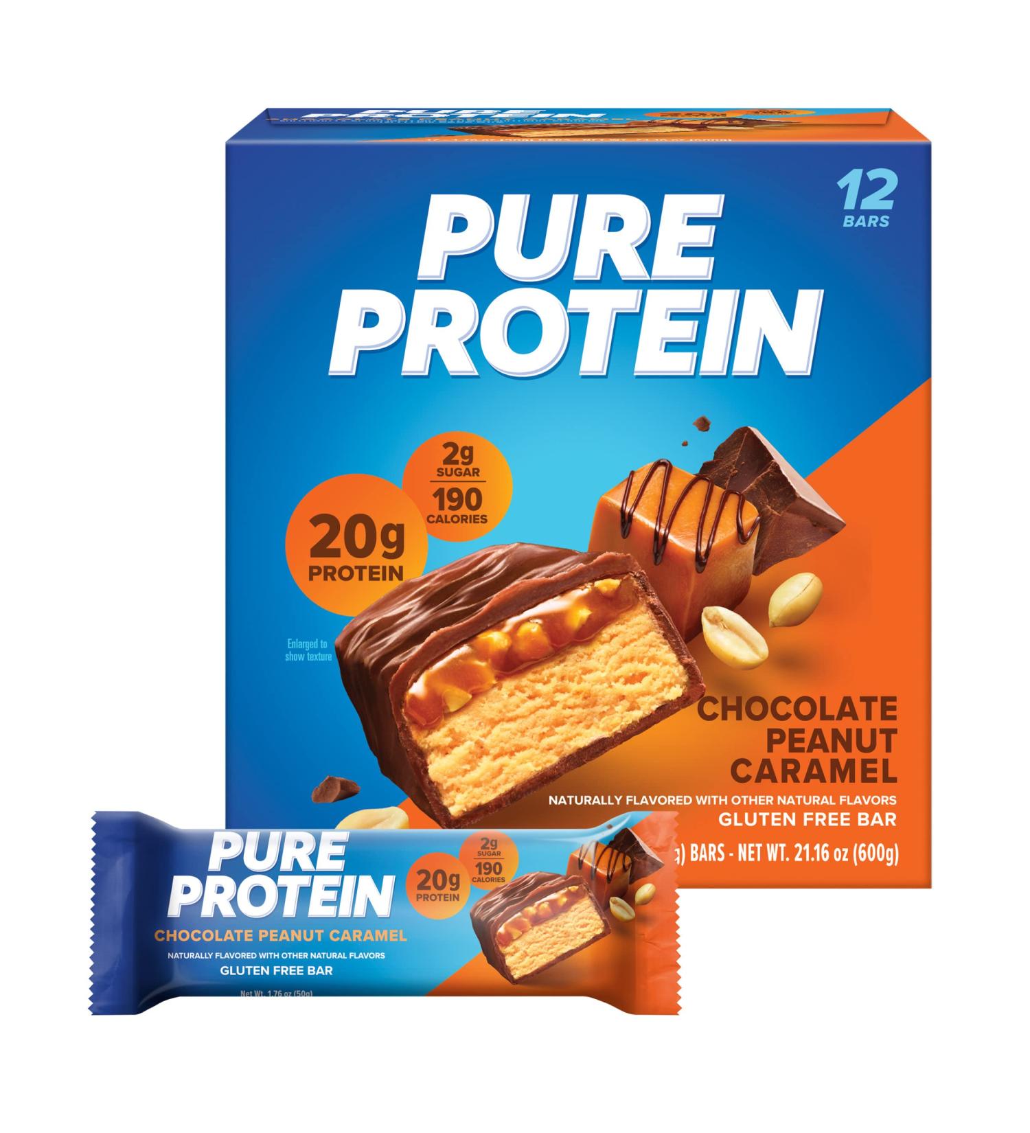 FULFIL Vitamin Protein Bars Chocolate Salted Caramel 12 Count and Pure Protein Bars Chocolate Peanut Caramel 12 Count - Buy Online on GoSupps.com