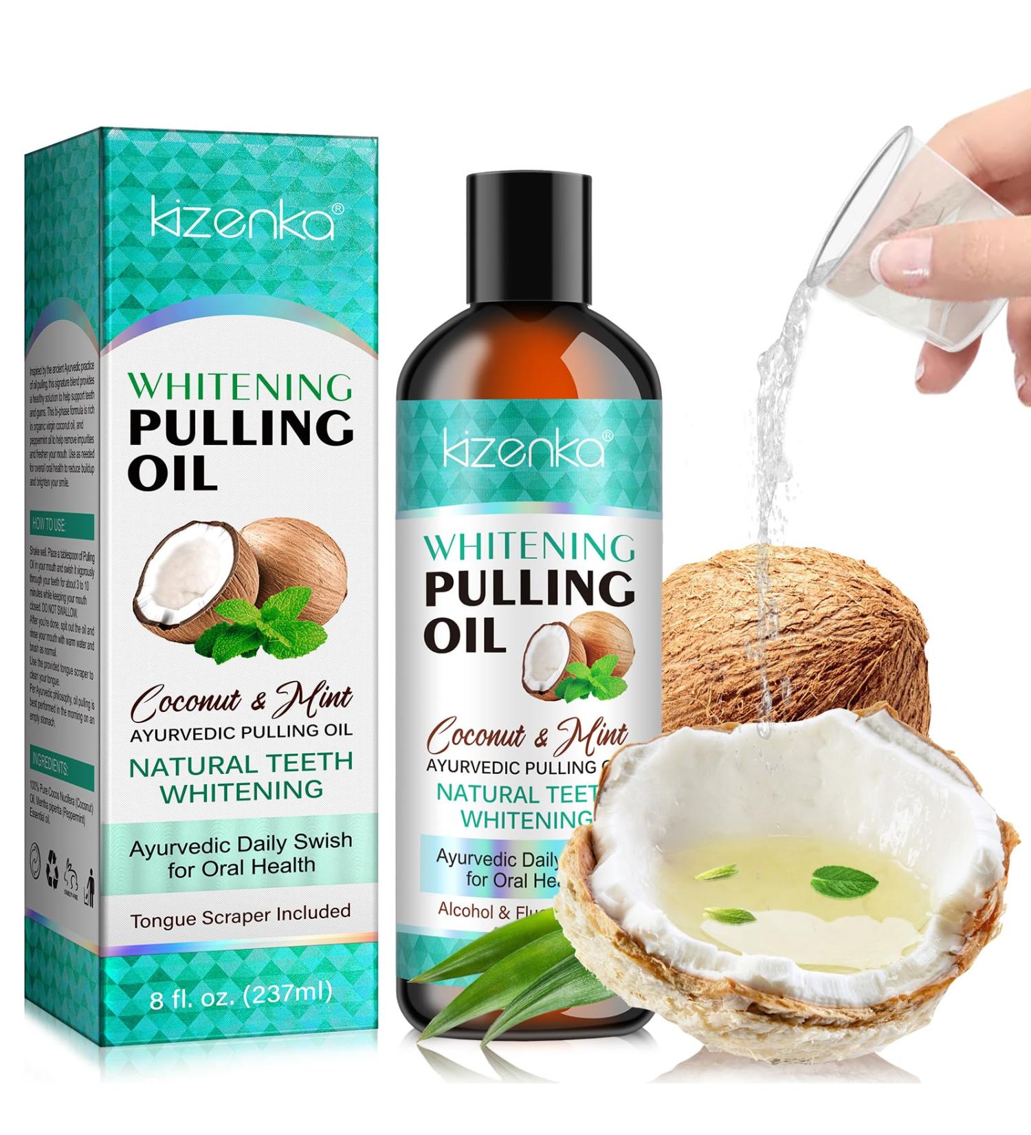 Coconut Oil Pulling Mouthwash - Mint Oil for Teeth Whitening & Fresh Breath | Natural Essential Oils | Alcohol Free 237ml - Buy Online on GoSupps.com