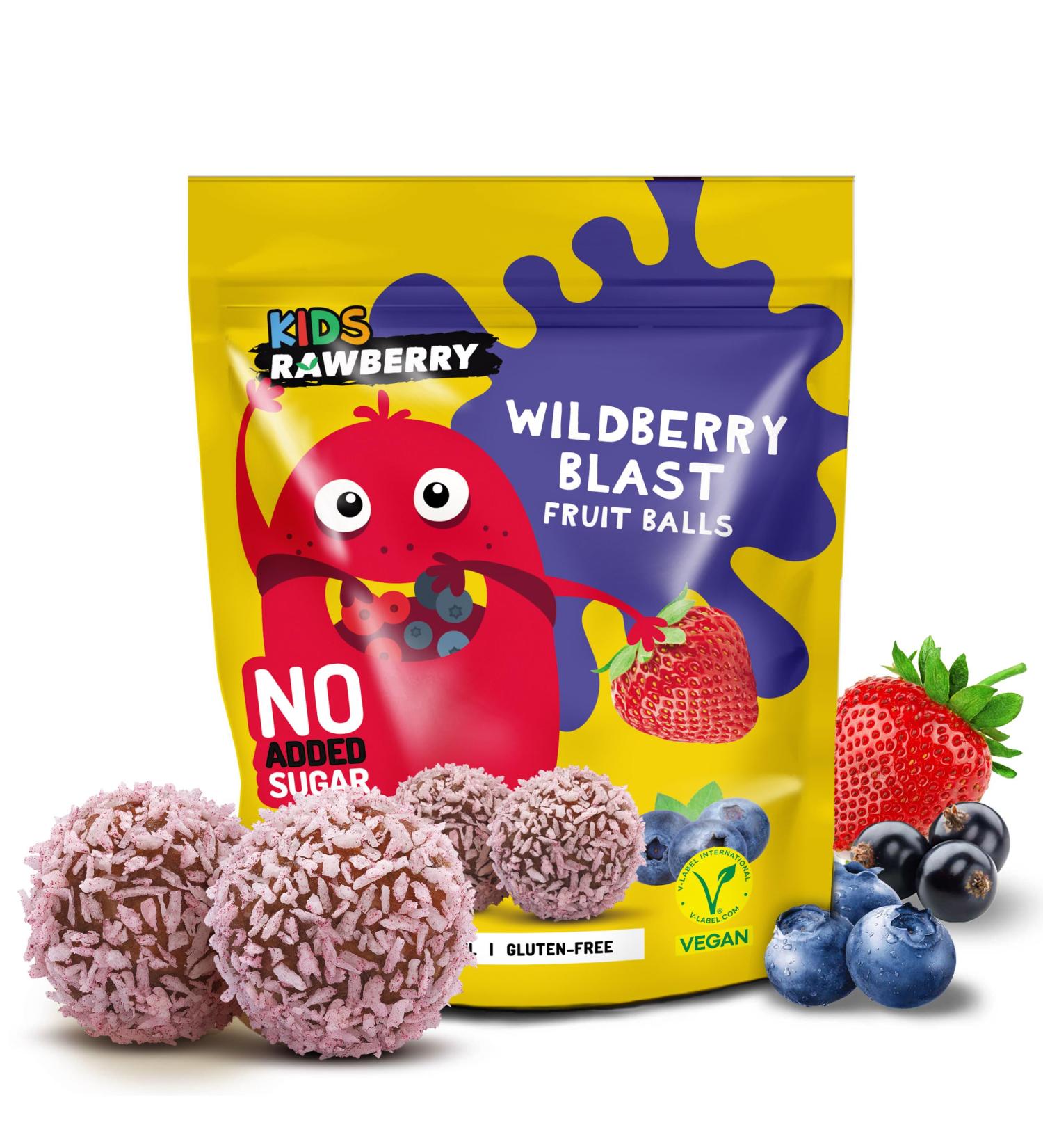 RAWBERRY Kids Wild Fruit Balls - No Added Sugar Gluten Free & Vegan Snack | 8 x 50g Wild Berry - Healthy International Shipping - Buy Online on GoSupps.com