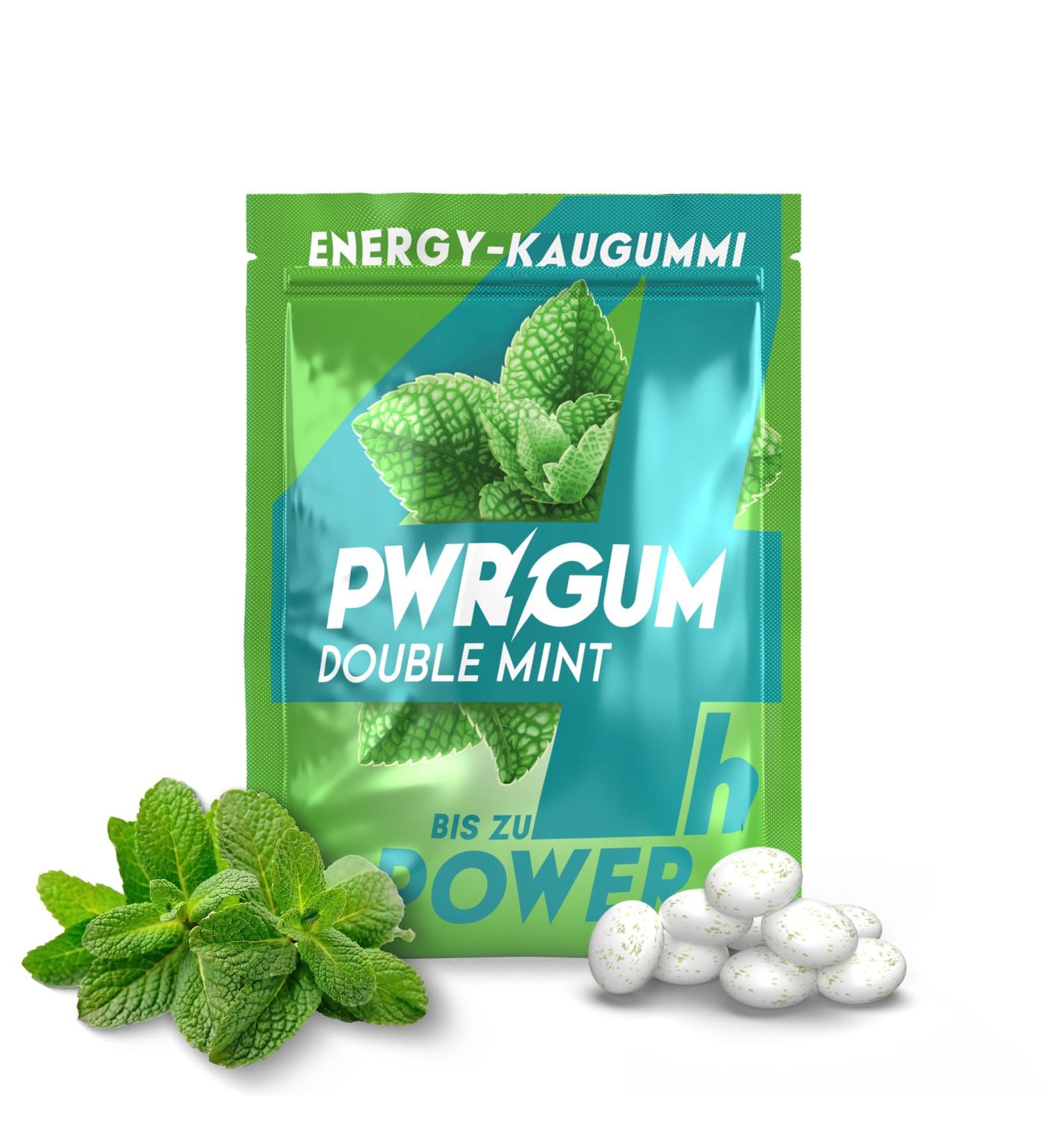 Pwrgrum Energy Chewing Gum Double Mint - 4 Pack | Sugar-Free Energy Boost | Natural Alternative to Energy Drinks | Dental Care Treat - Buy Online on GoSupps.com