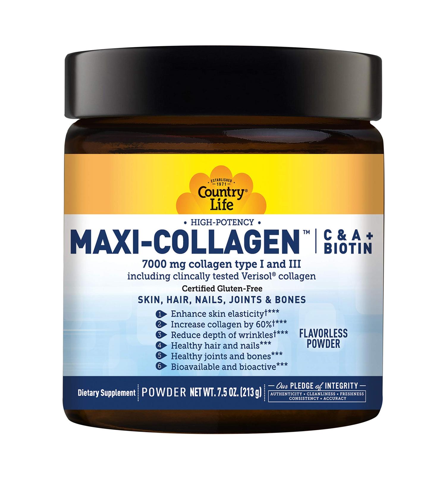 Country Life High Potency Maxi-Collagen 7000 Flavorless Powder - 7.5 oz for Optimal Skin & Joint Health - Buy Online on GoSupps.com