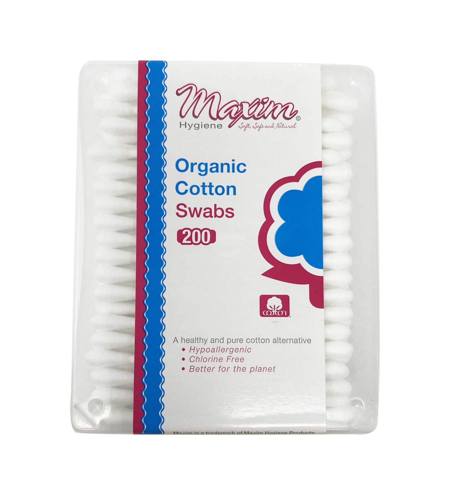 Maxim Hygiene Organic Cotton Swabs - 200 Count | Eco-Friendly & Safe - Buy Online on GoSupps.com