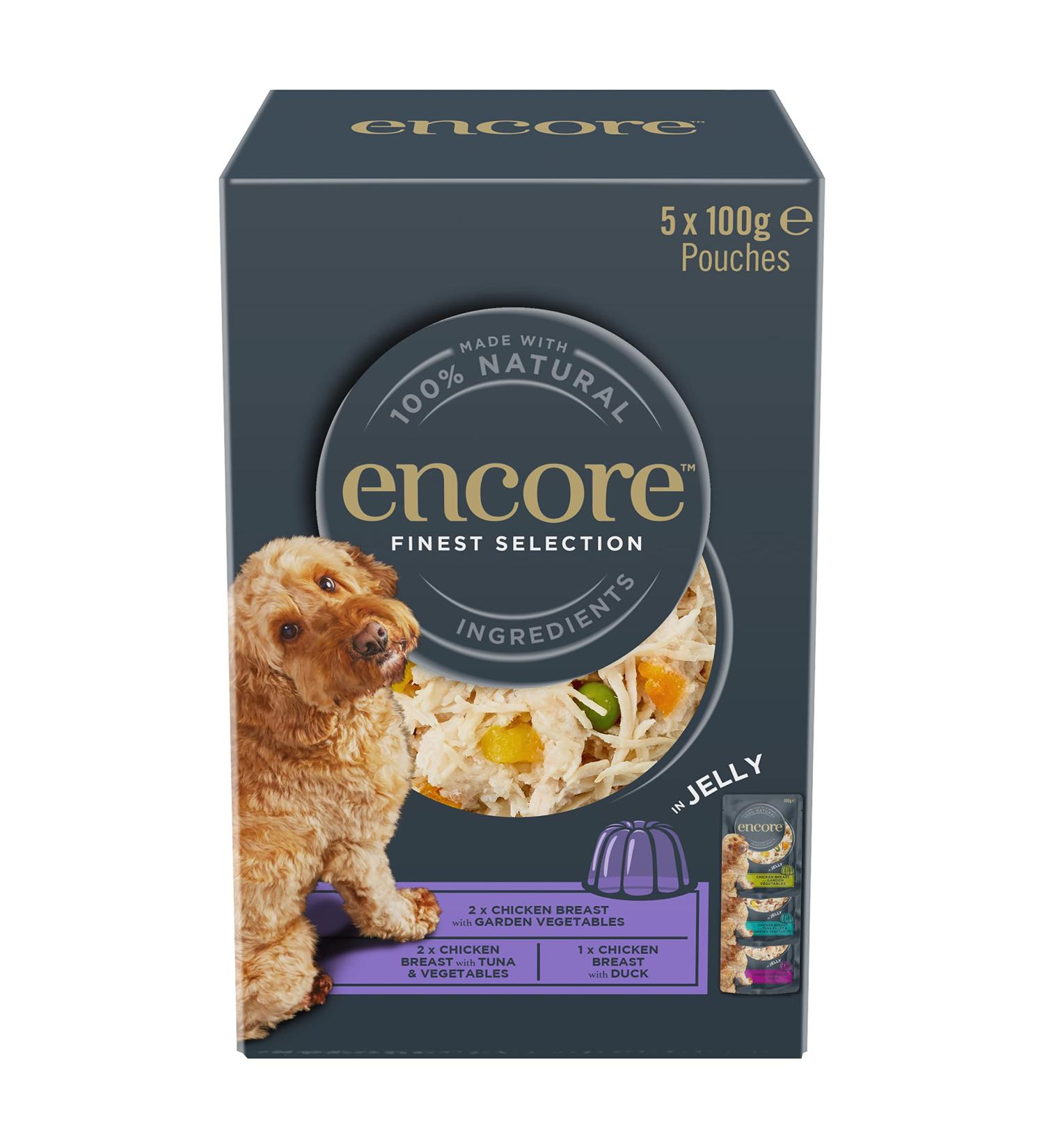 Encore Natural Wet Dog Food Pouches Finest Chicken Selection in Jelly 5x100g Pouches Chicken Finest Selection in Jelly 100 g (Pack of 5) - Buy Online on GoSupps.com