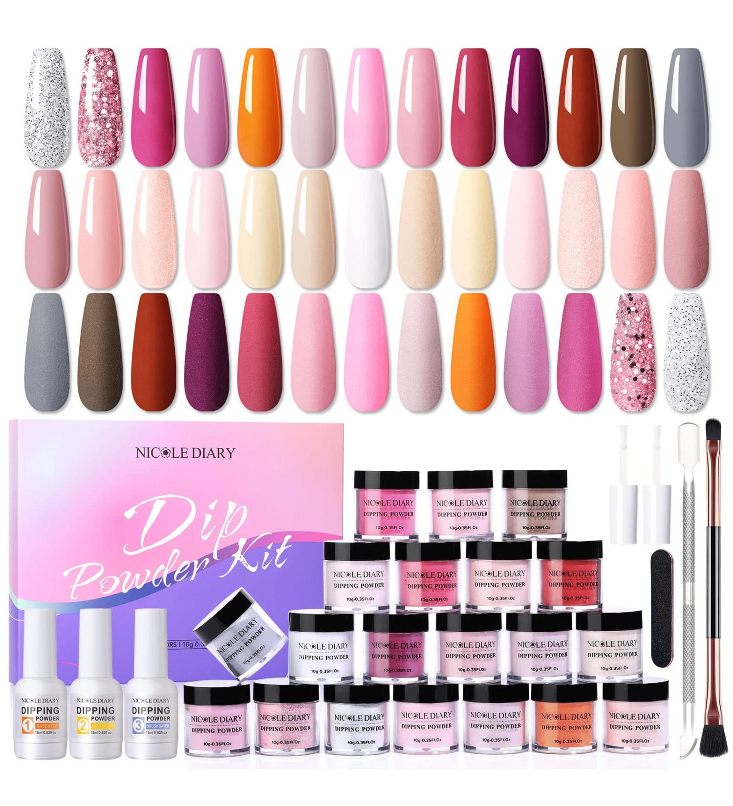 NICOLE DIARY 28Pcs Dip Powder Nail Kit - 20 Colors Dipping Powder Set for French Nails Art Manicure - Buy Online on GoSupps.com