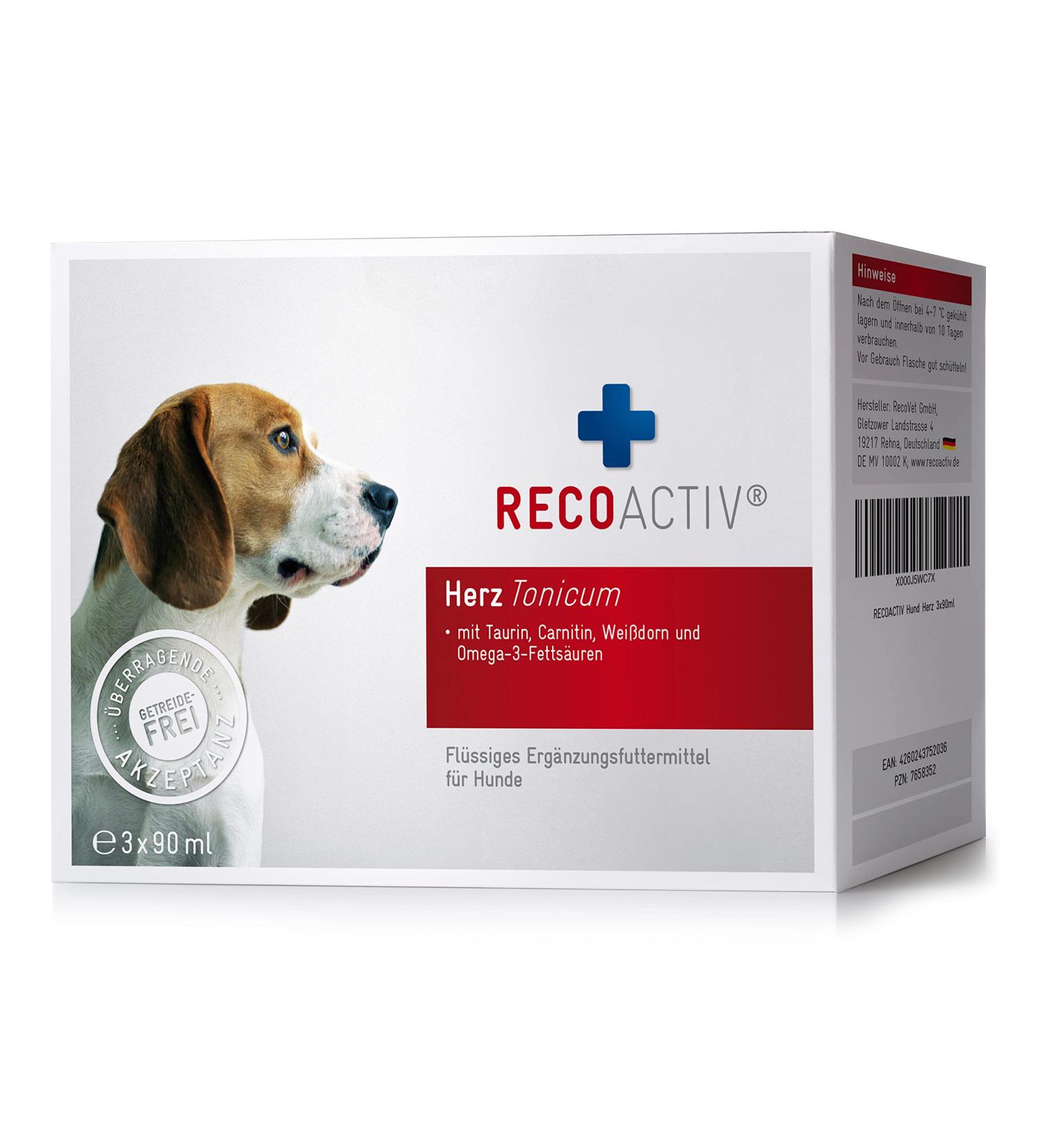 Buy Recoactive Heart Tonic for Dogs - 3 x 90ml Supplement for Cardiac Health with L-Carnitine Taurine Omega-3 & Hawthorn - International Shipping Available - Buy Online on GoSupps.com