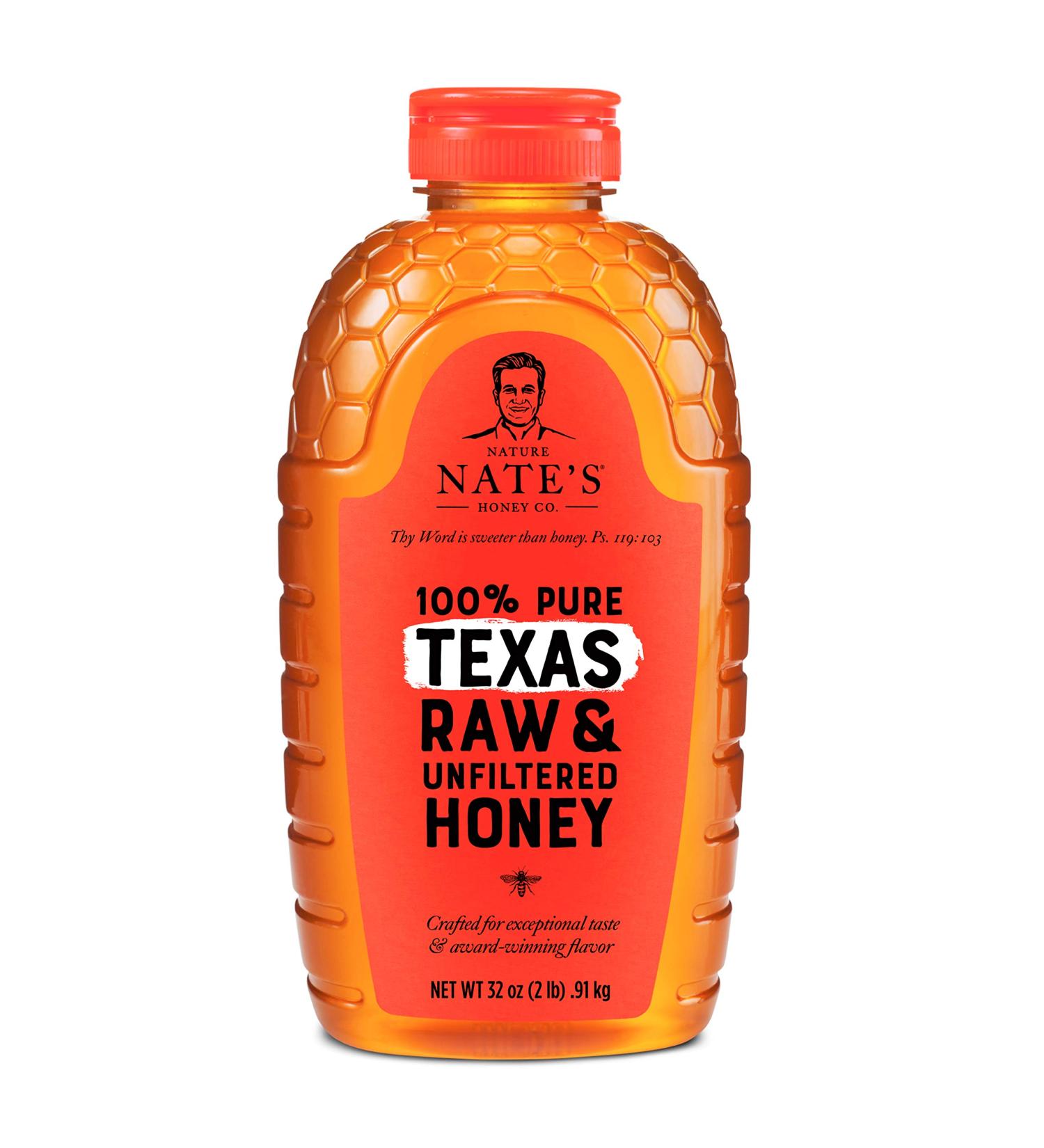 Nature Nate's 100% Pure Raw & Unfiltered Honey 32 oz Squeeze Bottle - All-Natural Sweetener from Texas - No Additives - 2lb Pack of 1 - Buy Online on GoSupps.com