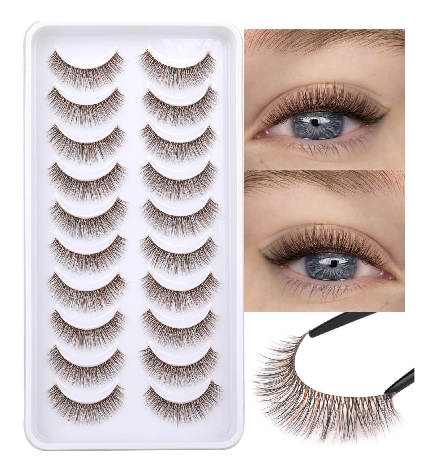 Geeneiya 13mm Short Brown Wispy Mink Lashes - 10 Pairs 3D Colored False Eyelashes for Natural Look - Buy Online on GoSupps.com