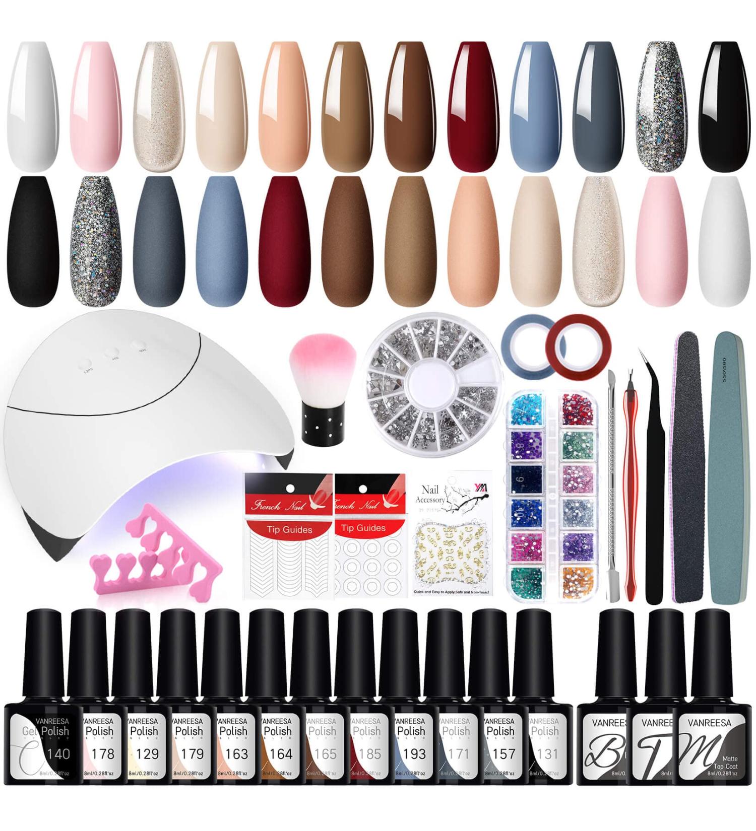 VANREESA Gel Nail Polish Kit with 12 Colors and 36W UV Light - Manicure Set for Women - Buy Online on GoSupps.com