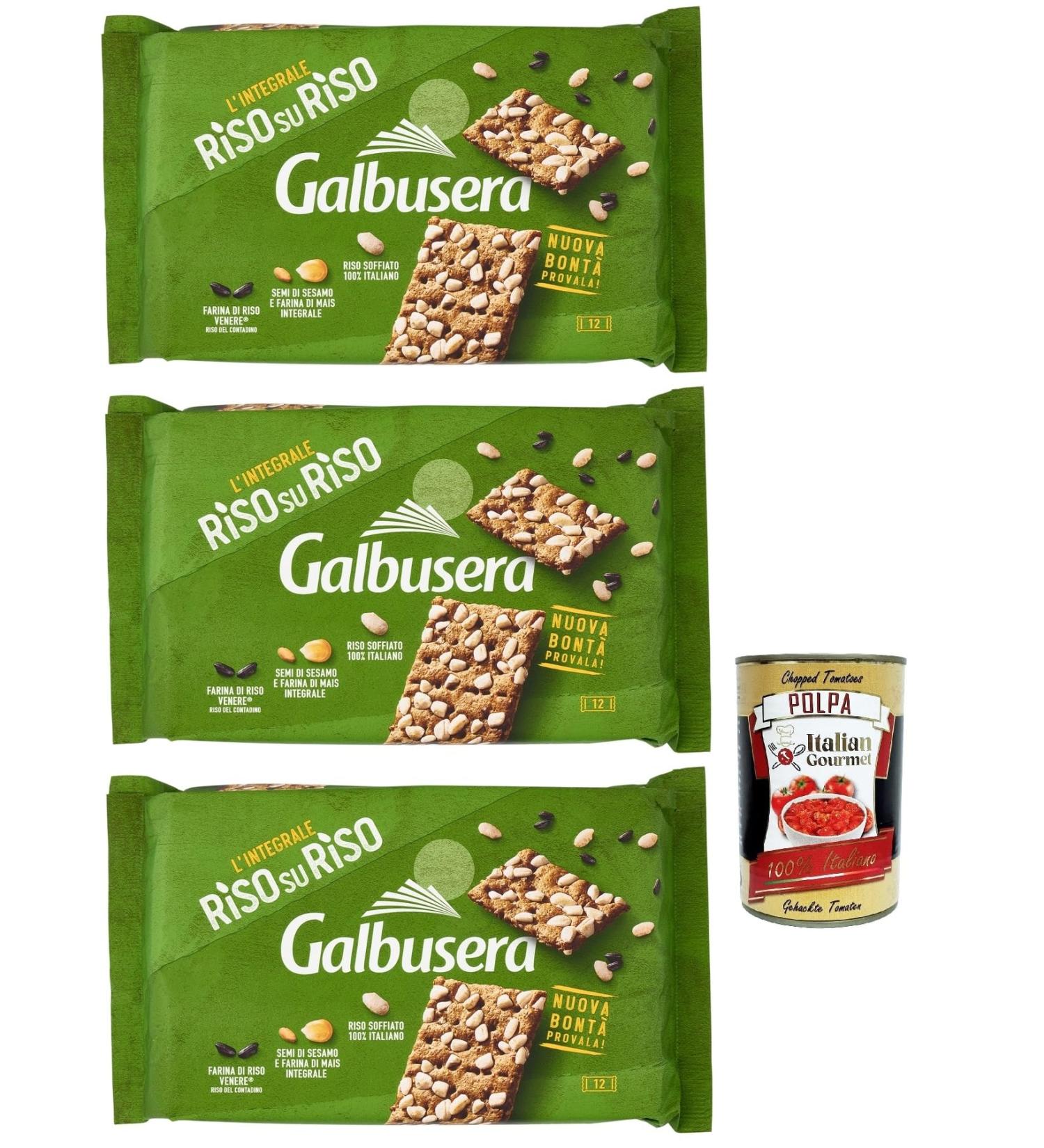Galbusera RisosuRiso Croccantezza Integral - Crunchy crackers with crunchy grains 100% Italian souffl rice - 3 x 380 g + Polpa Italian Gourmet 400 g - Buy Online on GoSupps.com
