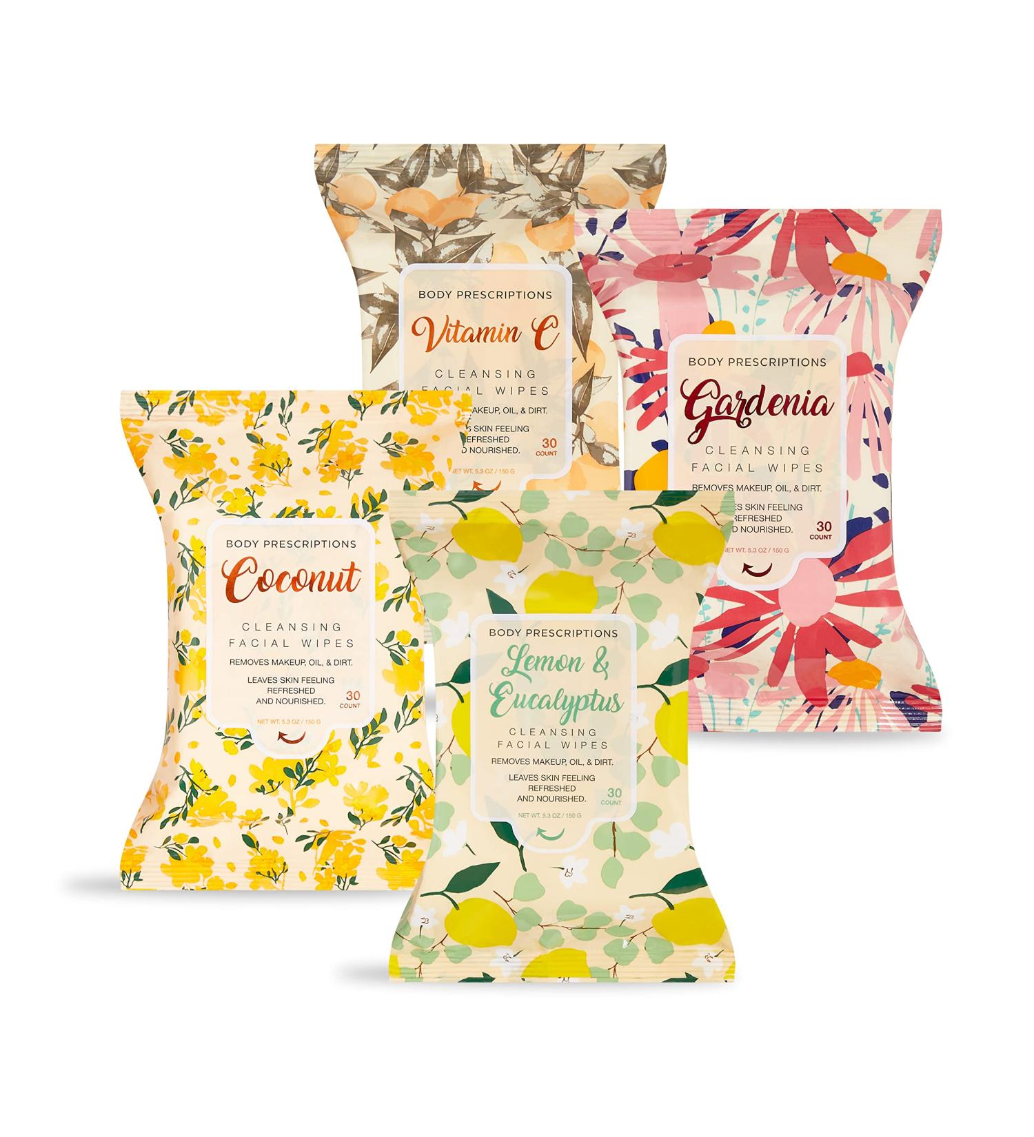 Beauty Concepts Facial Wipe Set - 4 Packs of Makeup Removing Wipes with Coconut Lemon & Eucalyptus Gardenia and Vitamin C - Buy Online on GoSupps.com