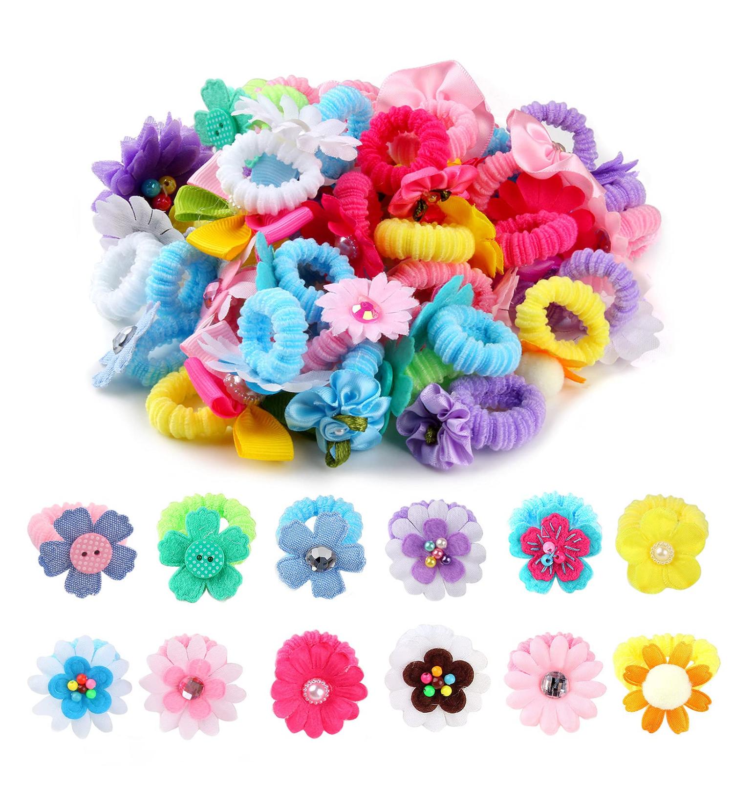 50 Pcs Cute Flower Elastic Hair Ties for Girls - Multicolor Candy Toddler Scrunchies - Soft Ponytail Holders by Zifengcer - Buy Online on GoSupps.com