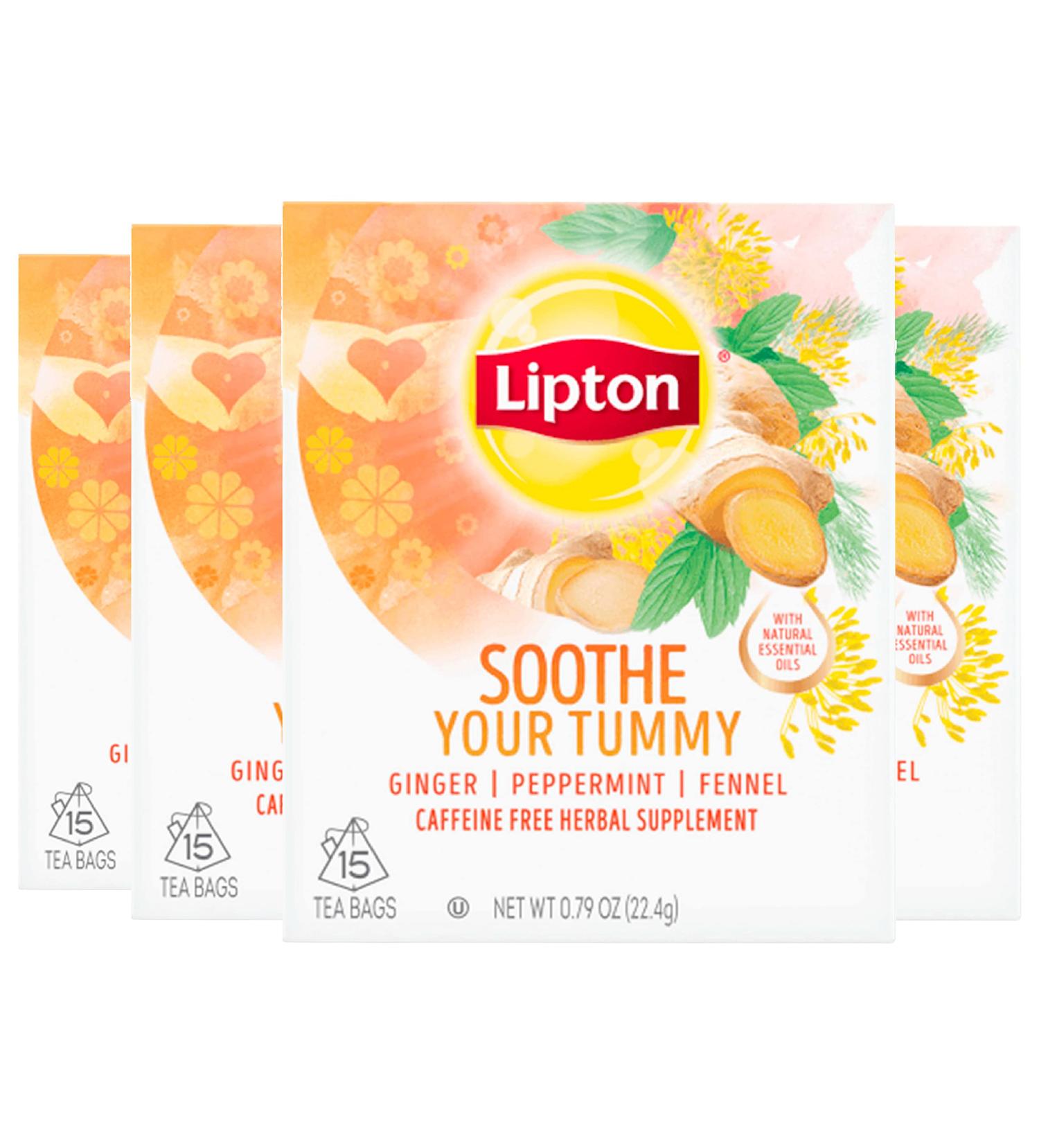 Lipton Soothe Your Tummy Herbal Tea Bags - Ginger Peppermint Fennel Blend (15 Count, Pack of 4) - Buy Online on GoSupps.com