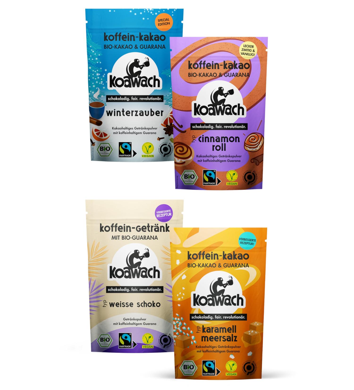 Koawach Spring Set - Organic Vegan Caffeine Cocoa with Guarana - Fairtrade Gift Set (4x100g) - Delicious Flavors - Buy Online on GoSupps.com