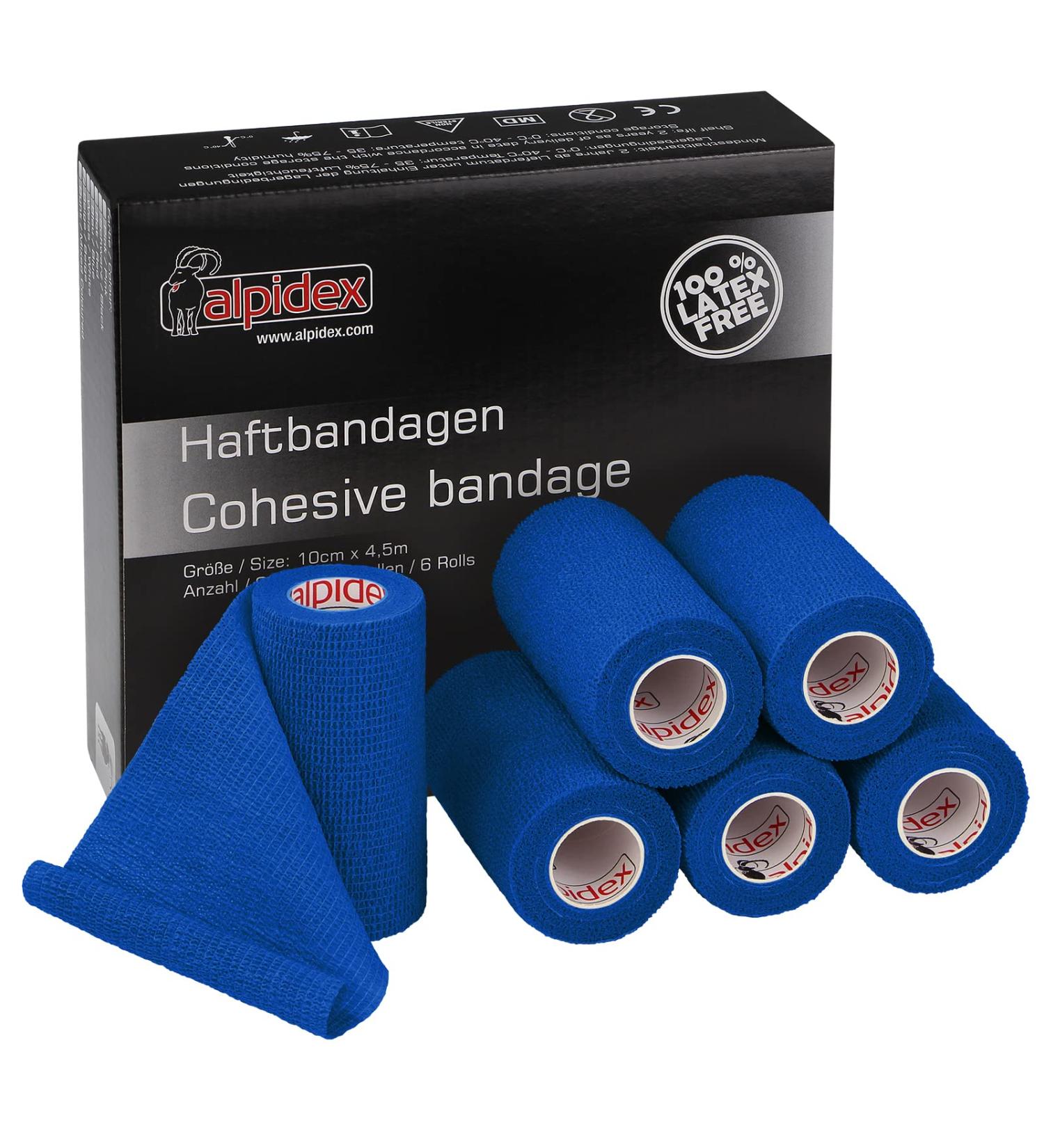 Alpidex 6 Rolls Self-Adhesive Elastic Vet Wrap Tape 10cm x 4.5m - Blue Bandages for Horses Dogs & Humans - International Shipping Available - Buy Online on GoSupps.com