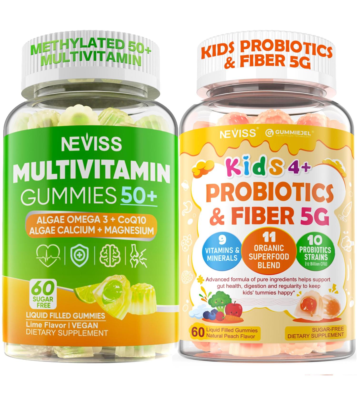 NEVISS Multivitamin for Men & Probiotics for Kids Teen + Veggie & Fruit Fiber Gummies - Buy Online on GoSupps.com