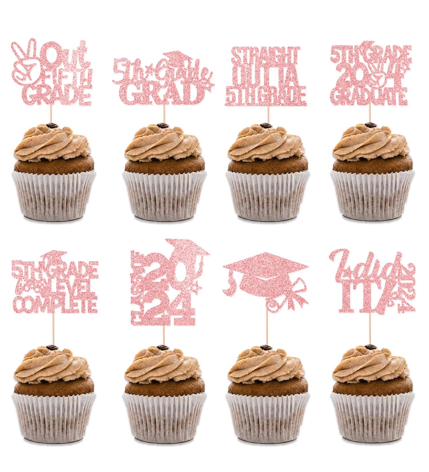 BZBAIS 32 Pieces Rose Gold Glittery 5th Grade Grad Cupcake Toppers Class of 2024 5th Grade Graduate Peace out Fifth Grade Cupcake Picks with Grad Cap Diploma 2024 Graduation Cupcake Party Decorations - Buy Online on GoSupps.com