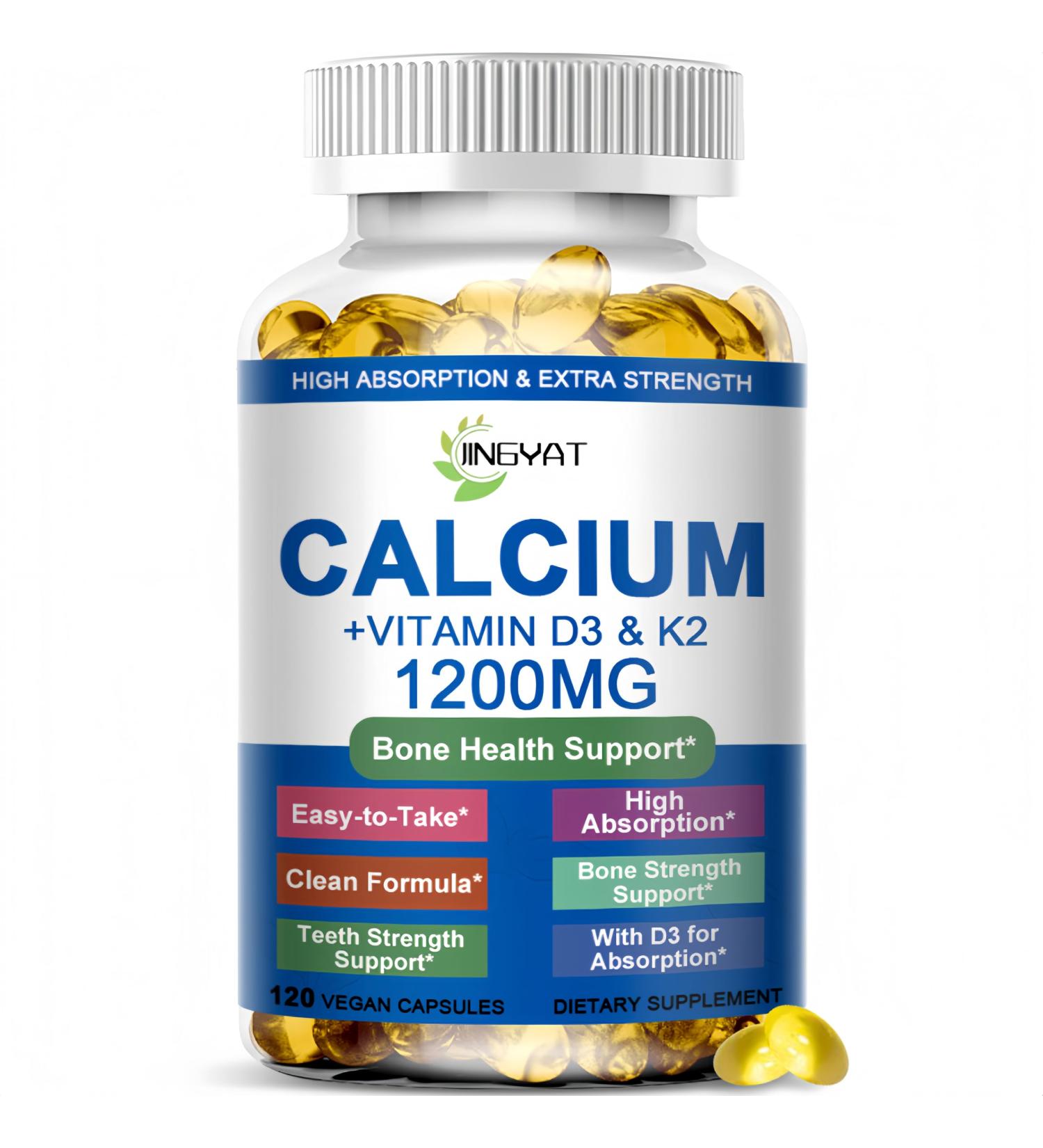 Calcium Supplements for Women - Calcium 1200 mg with Vitamin D3 & K2 - High Absorption Extra Strength Calcium Citrate for Bone Health Strength Density Muscle Heart Support - Slow Release Non-GMO - Buy Online on GoSupps.com