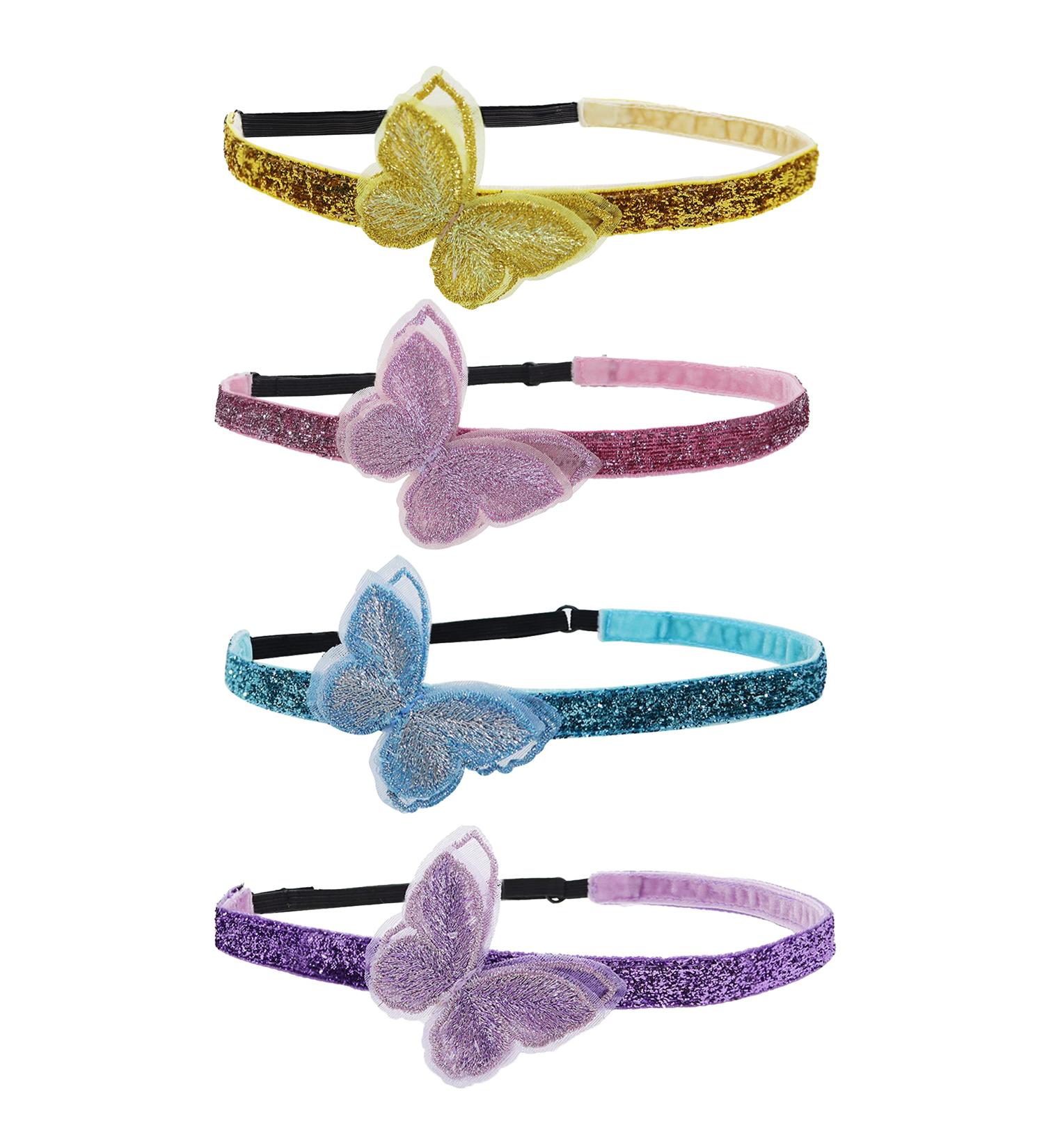 FROG SAC Set of 4 Butterfly Headbands for Girls - Non-Slip Glitter Headband Pack - Adjustable Thin Fashion Hairbands in Pink Gold Blue Purple - Cute Hair Accessories for Kids - Buy Online on GoSupps.com