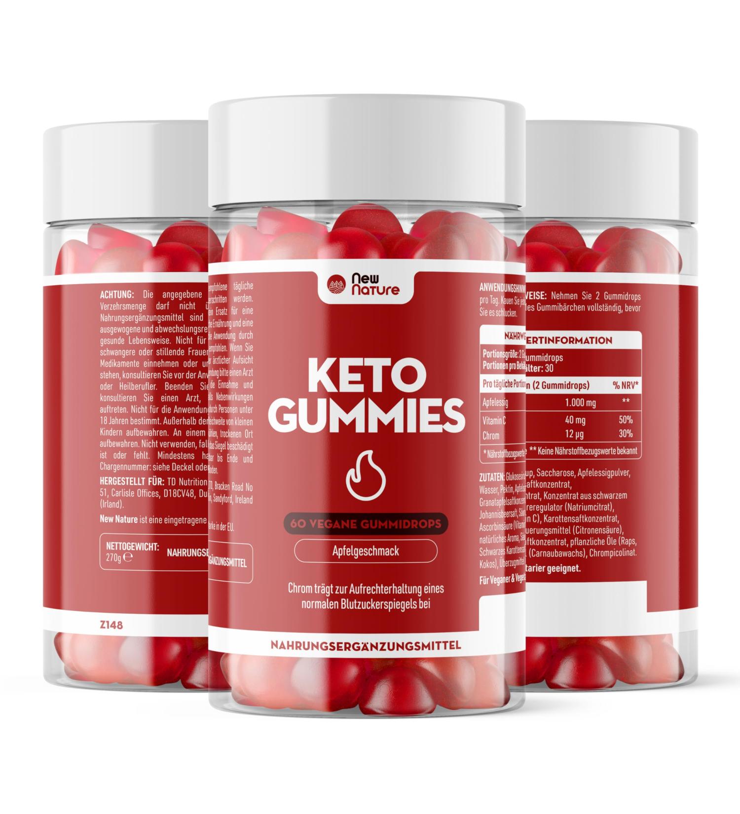 New Nature Keto Rubber Gummy Bears - 60 Vegan Apple Flavored Gummies for Effective Keto Diet Support - Buy Online on GoSupps.com