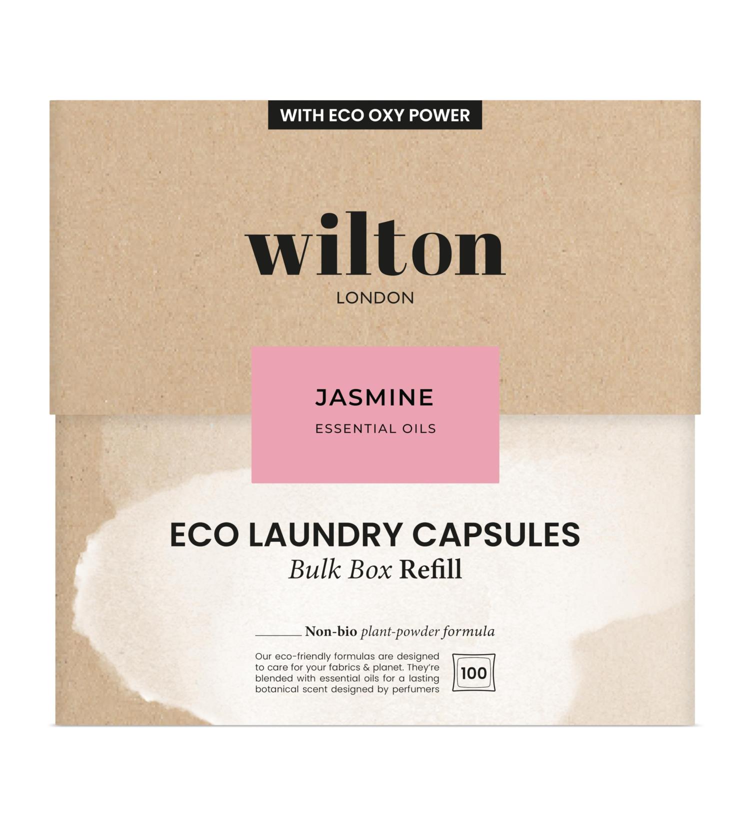 Wilton London Eco Friendly Laundry Capsules 100 Washes - 100% Plastic Free Packaging - Non-Bio - Plant-based Biodegradable Powder Formula - Essential Oils - Fresh and Longlasting Jasmine Scent Jasmine 2 kg (Pack of 1)