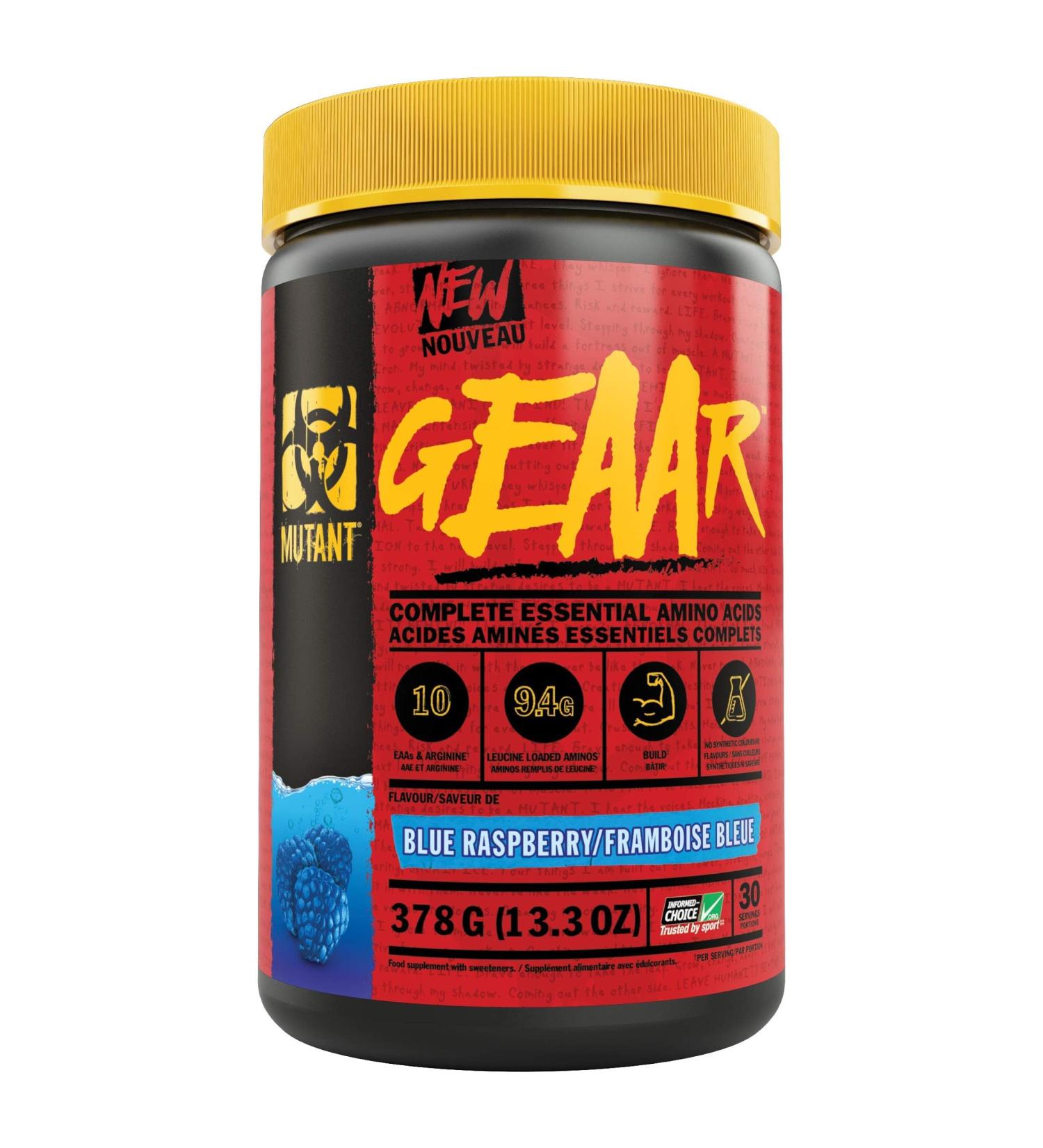 MUTANT GEAAR EAA Powder - 9.4g EAA 7g BCAAs 4g Leucine 30 Servings Blue Raspberry - 378g International Shipping Available - Buy Online on GoSupps.com
