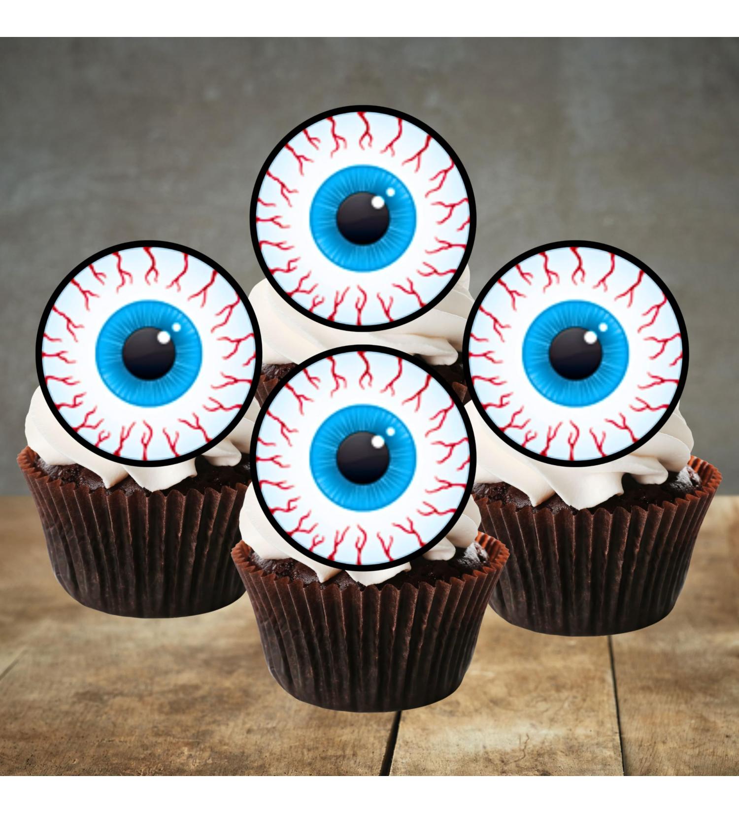 PRECUT Eyeball Cupcake Toppers Eyeballs Edible Cake Decorations Edible Halloween Decorations Halloween Cupcake Toppers Creepy Eye Cake Toppers (12) - Buy Online on GoSupps.com