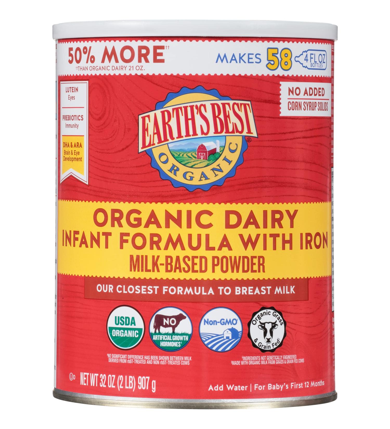 Earth's Best Organic Dairy Infant Powder Formula 32oz - with Iron, Omega-3 DHA & Omega-6 ARA - Buy Online on GoSupps.com