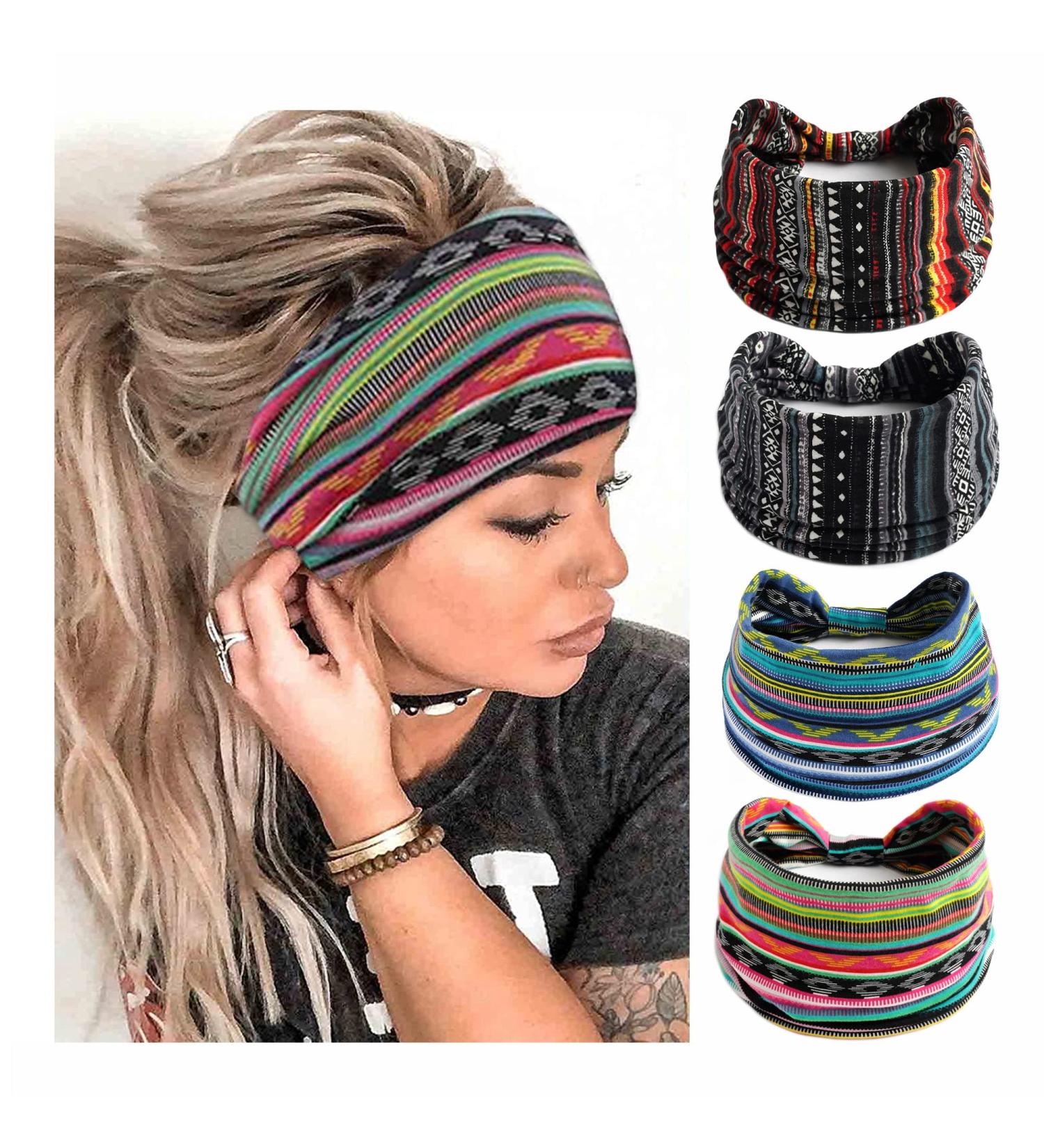 STGDAK Boho Headbands for Women - 4 Pack Stretchy Turban Headbands for Yoga and Running - Stylish Hair Accessories for Teen Girls - Buy Online on GoSupps.com