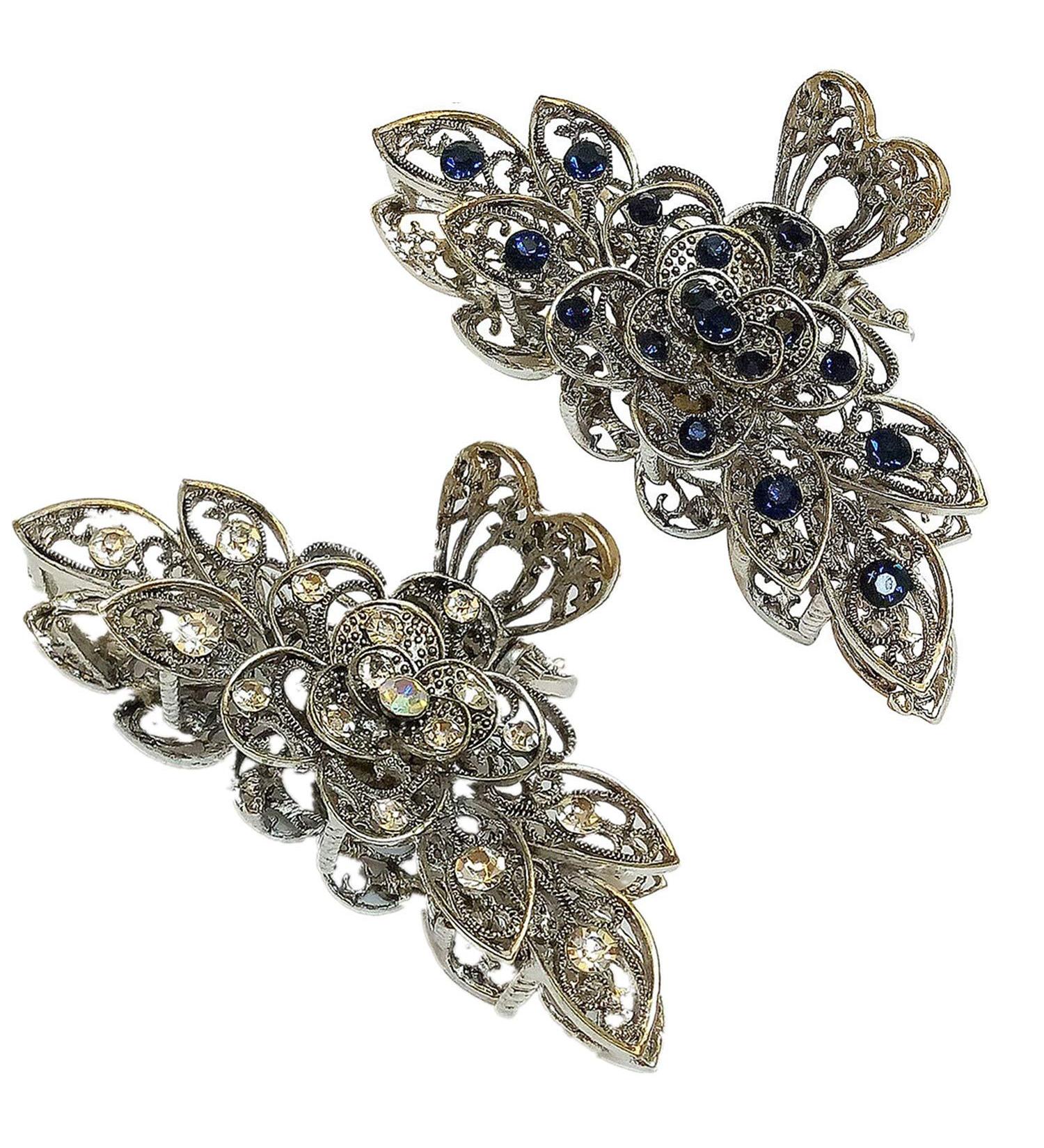 Vintage Style Hair Clips for Women & Girls - Large Rhinestone Alloy Hair Clips - Fashionable Retro Flower Design for Thick Hair (2PCs 6cm) - Buy Online on GoSupps.com