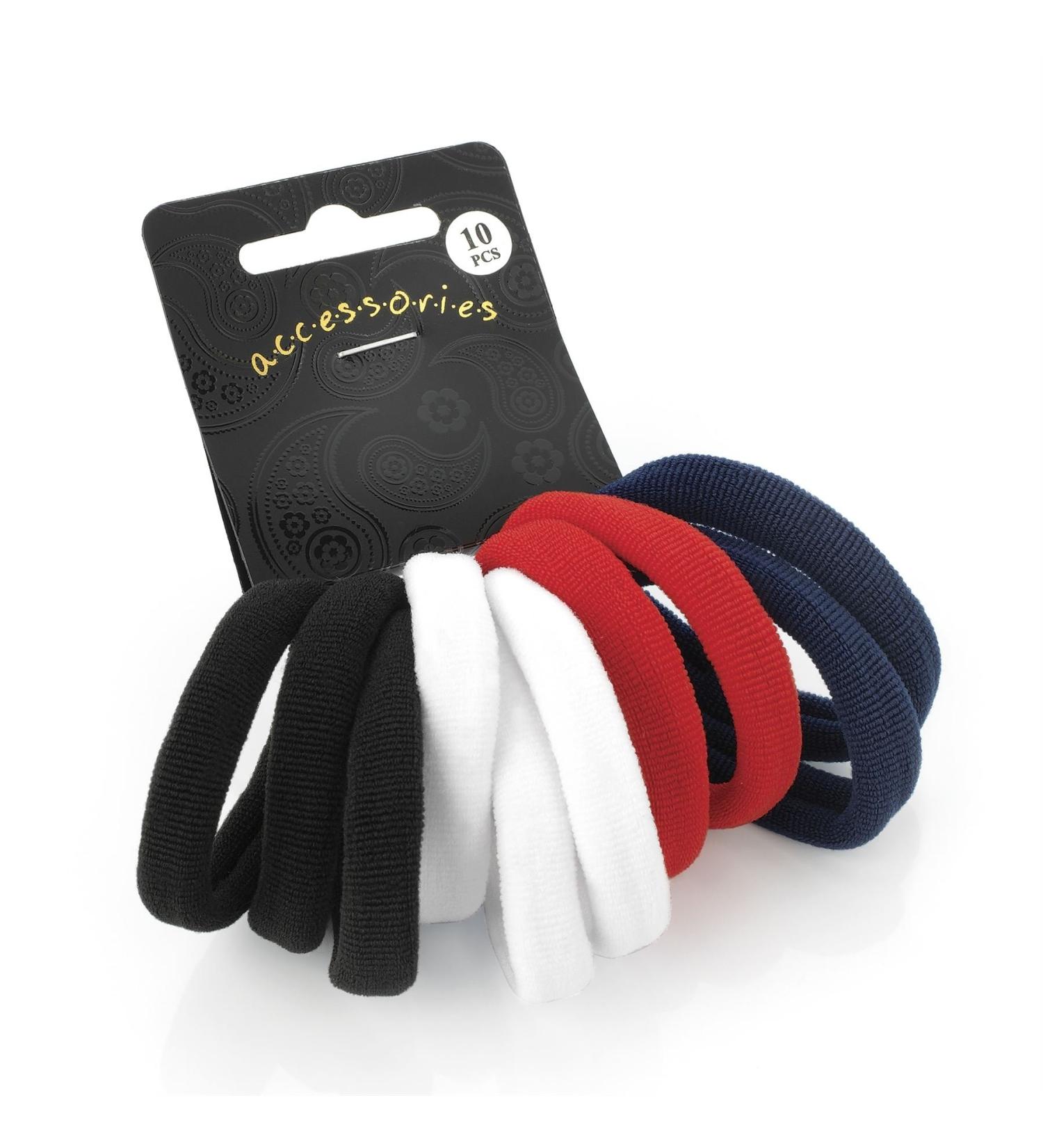 10 x Black White Red and Navy Blue Elastic Hair Bands